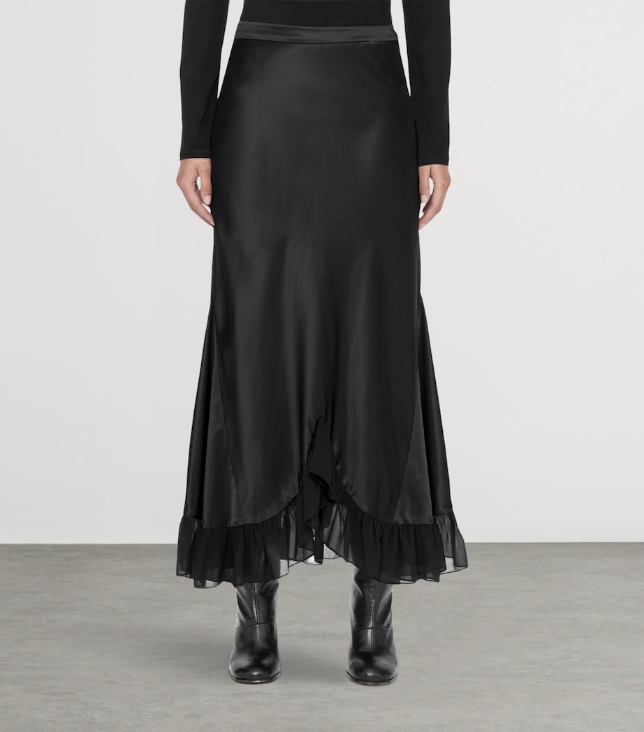 AllSaints Womens Satin Ruffle-Hem Irma Skirt Black Image 3
