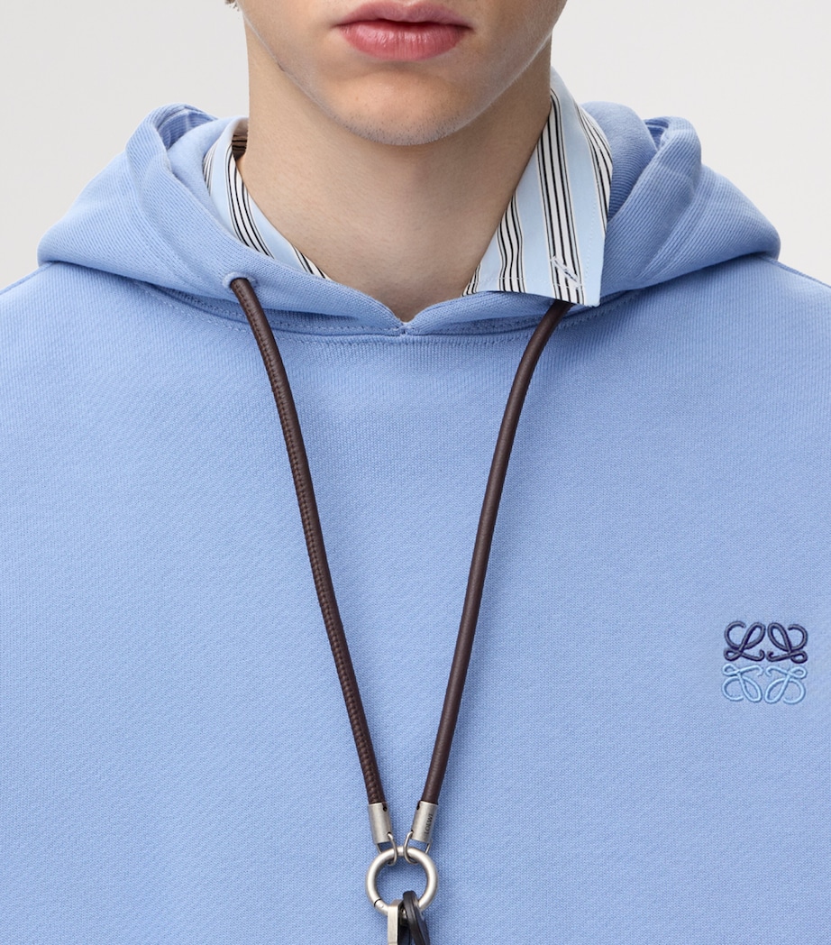 LOEWE Mens Cotton Key-Detail Anagram Hoodie Light Blue Image 5