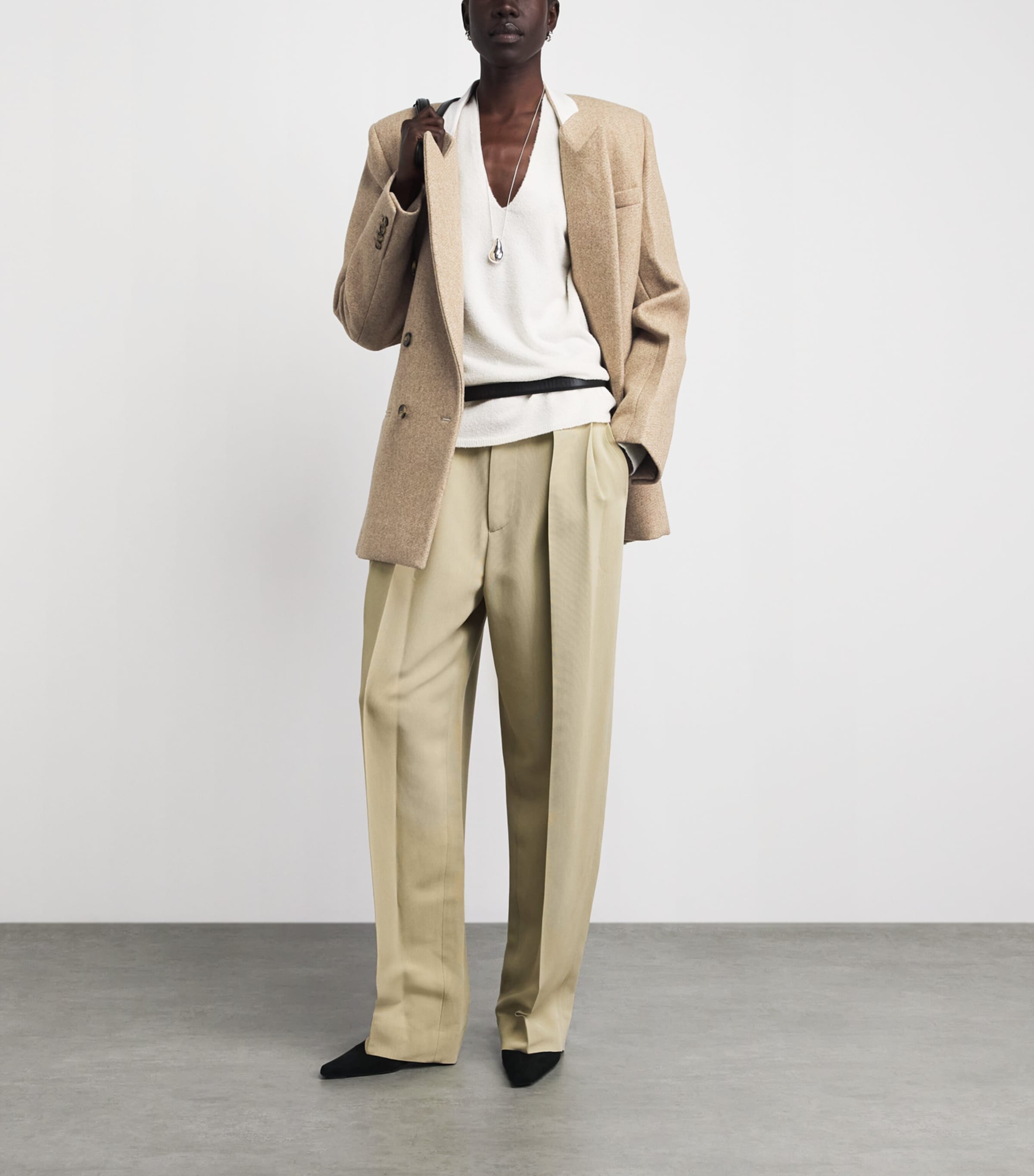 Victoria Beckham Womens Wool-Blend Double-Breasted Jacket Camel Melange Image 2
