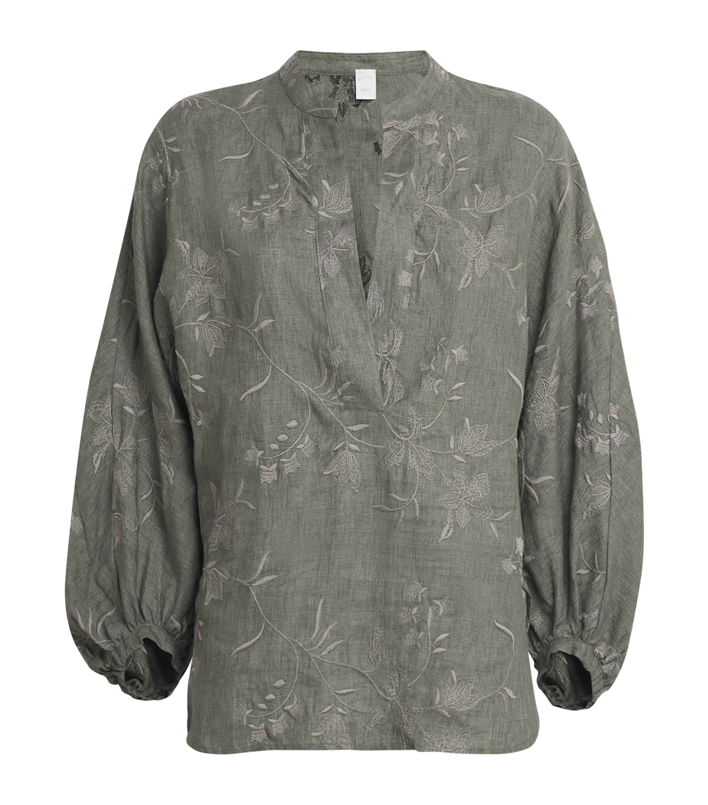 Eleventy X Harrods Linen Floral Embroidered Blouse In Green