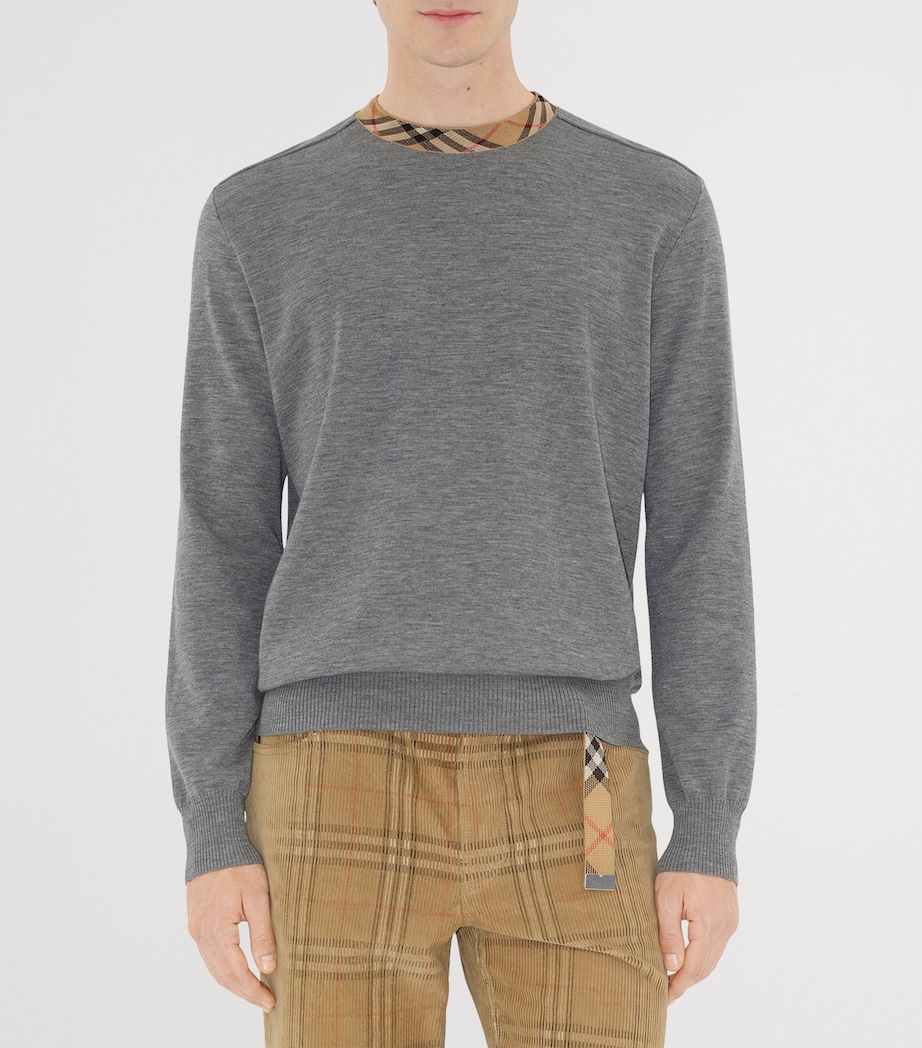 Wool Check-Trim Sweater GREY Image 5