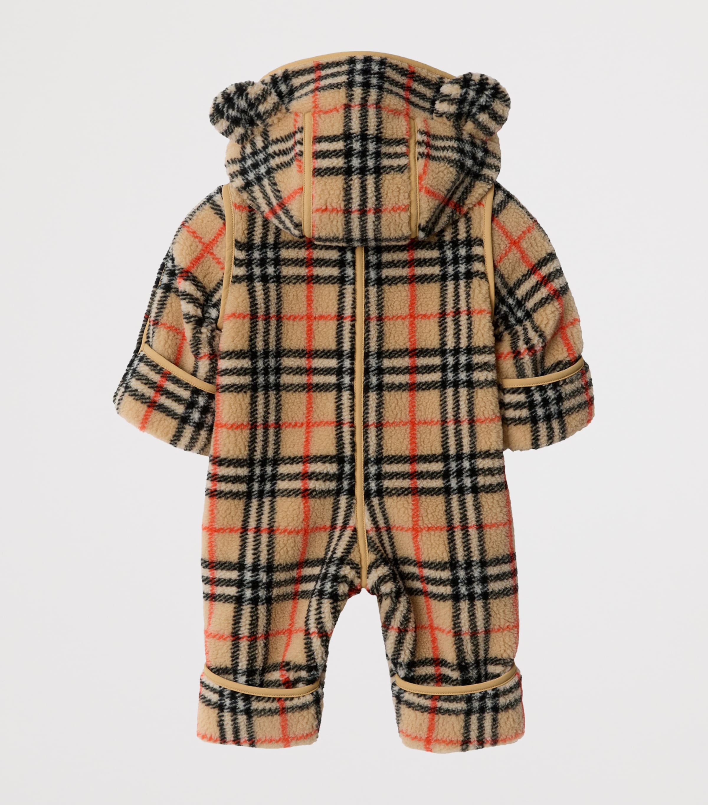 【新品】可愛い柄Burberry Children スエット上下セット Burberry Kids Beige Fleece Check Hooded Snowsuit (1-18 Months