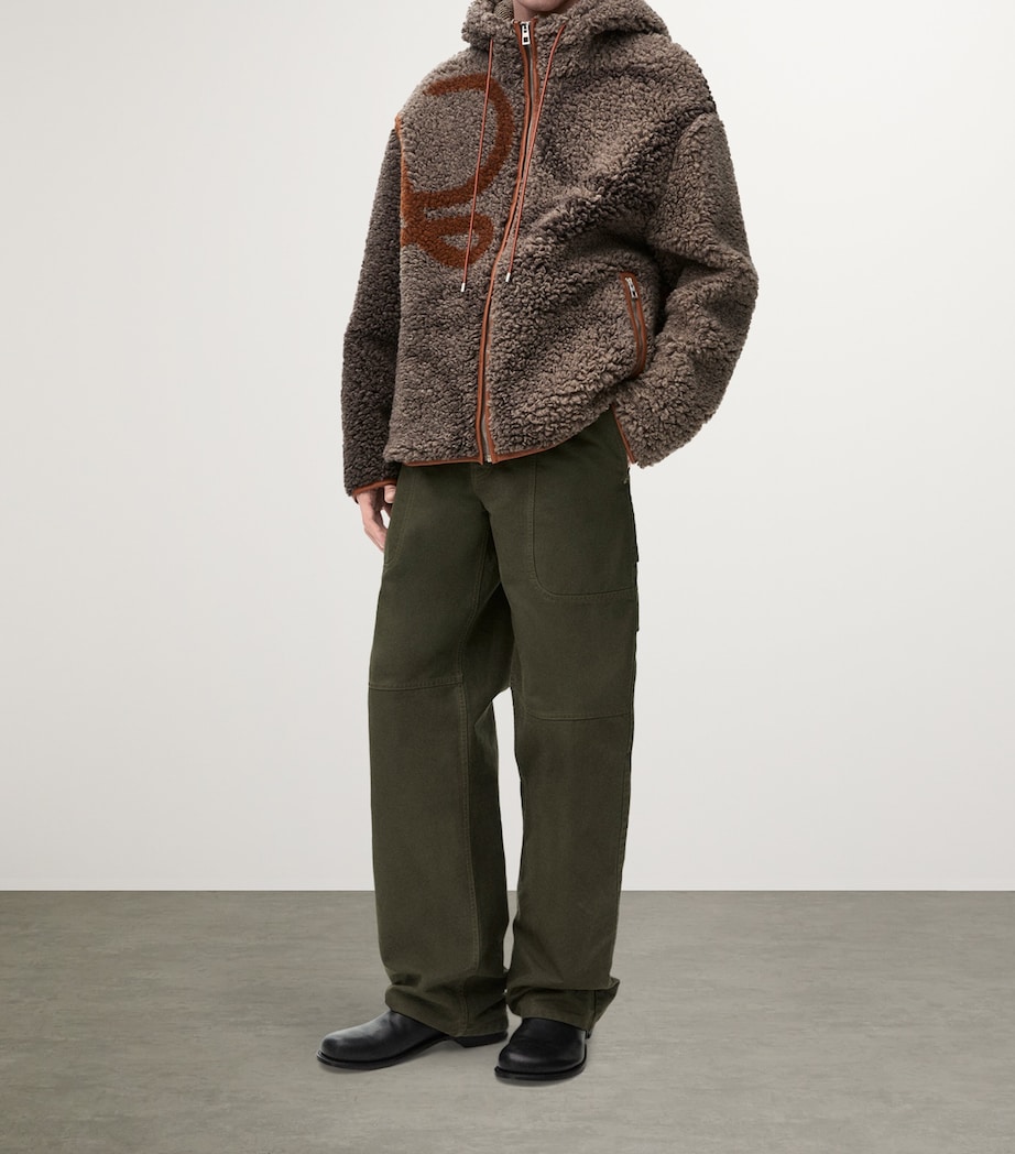 LOEWE Mens Fleece Hooded Jacket Beige/khaki Green Image 2