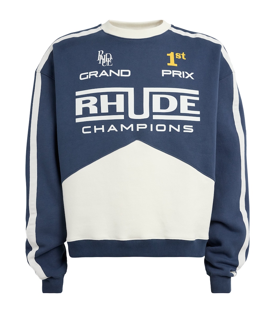 Rhude Mens Cotton Champions Sweatshirt Navy/vtg White Image 1