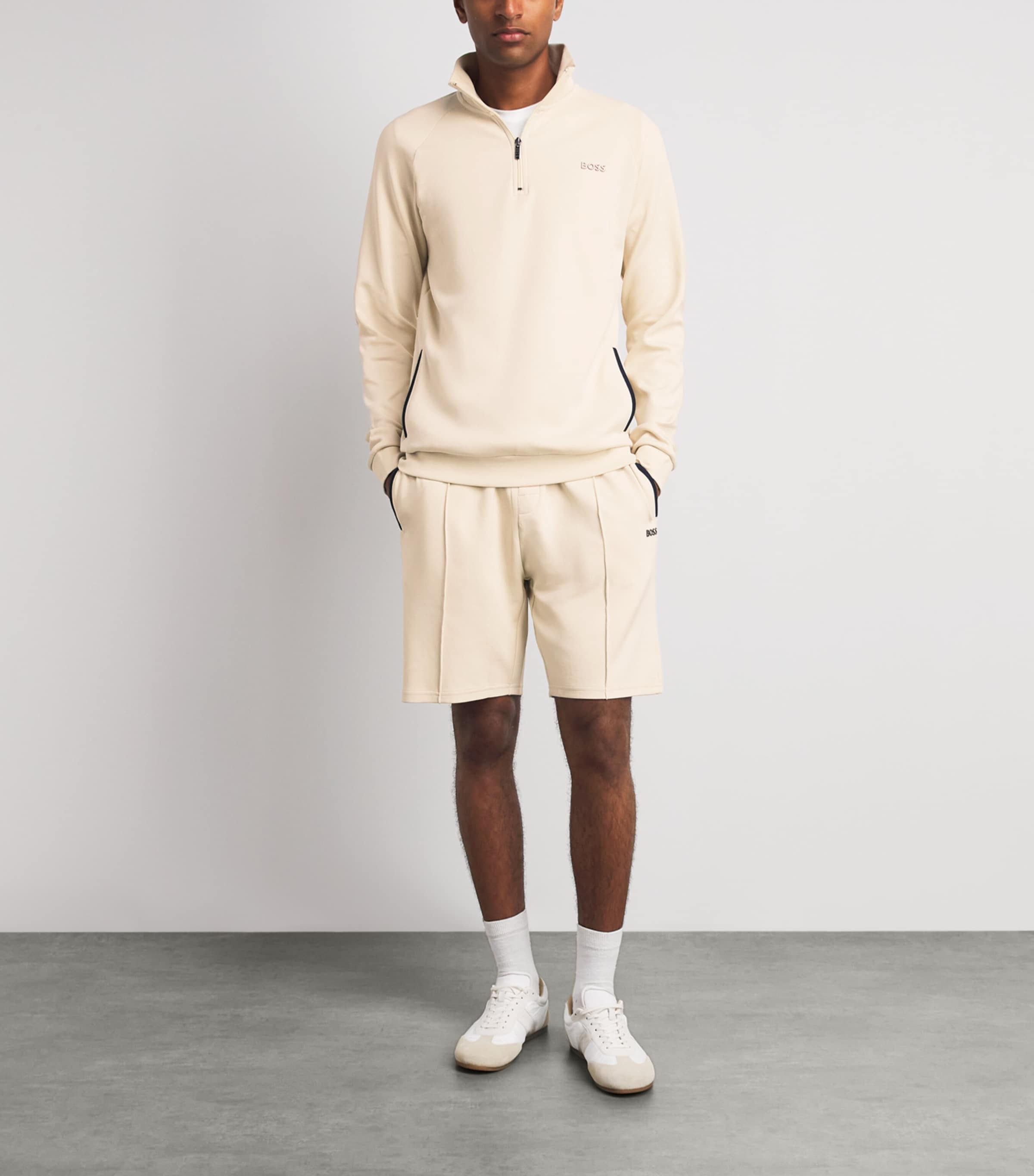 BOSS Mens Sense Quarter-Zip Sweatshirt Open White Image 2