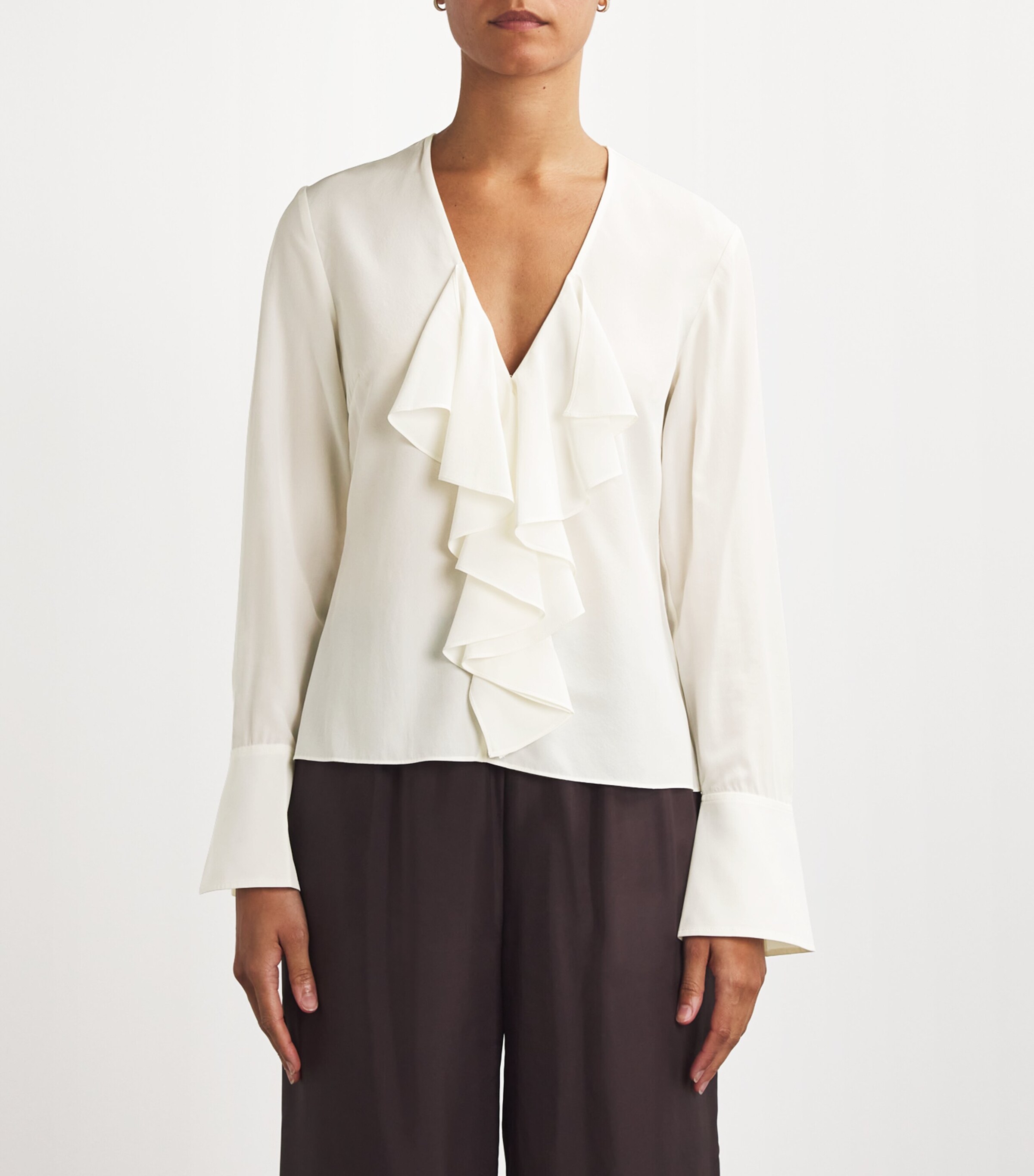 FRAME Womens Silk Ruffle-Neck Blouse Cream Image 3