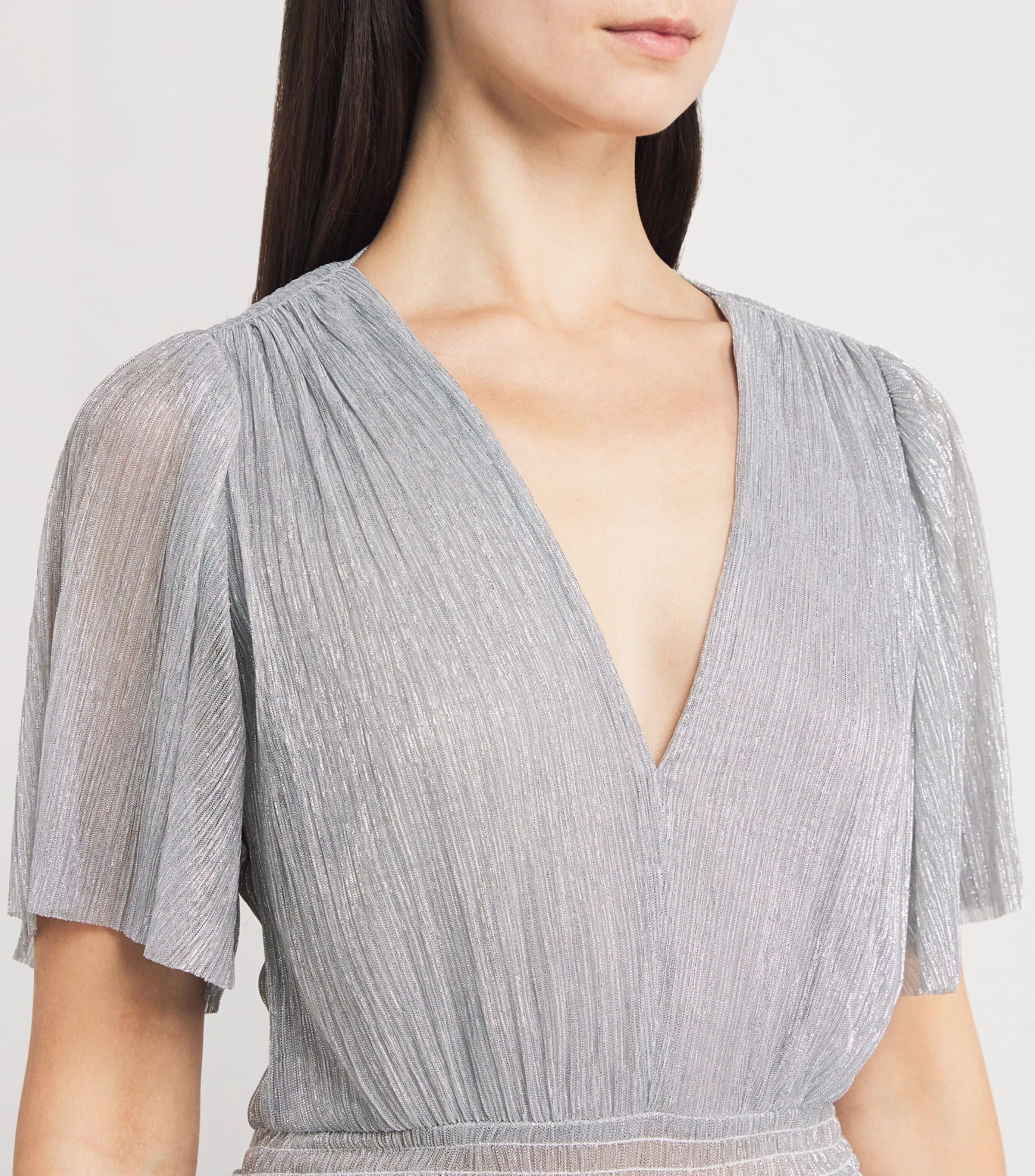 Metallic V-Neck Midi Dress SILVER Image 4