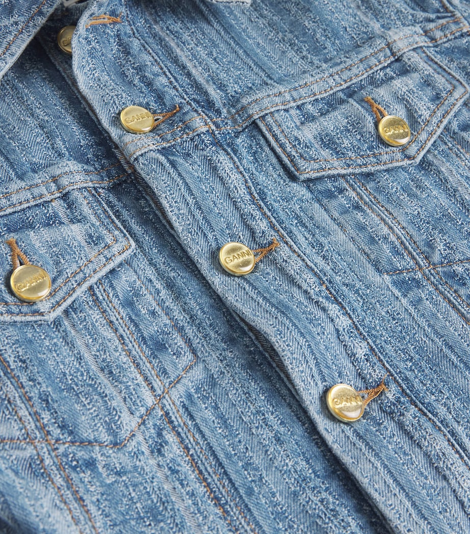 Pleated Stripe Denim Jacket 566 MID BLUE STONE Image 5