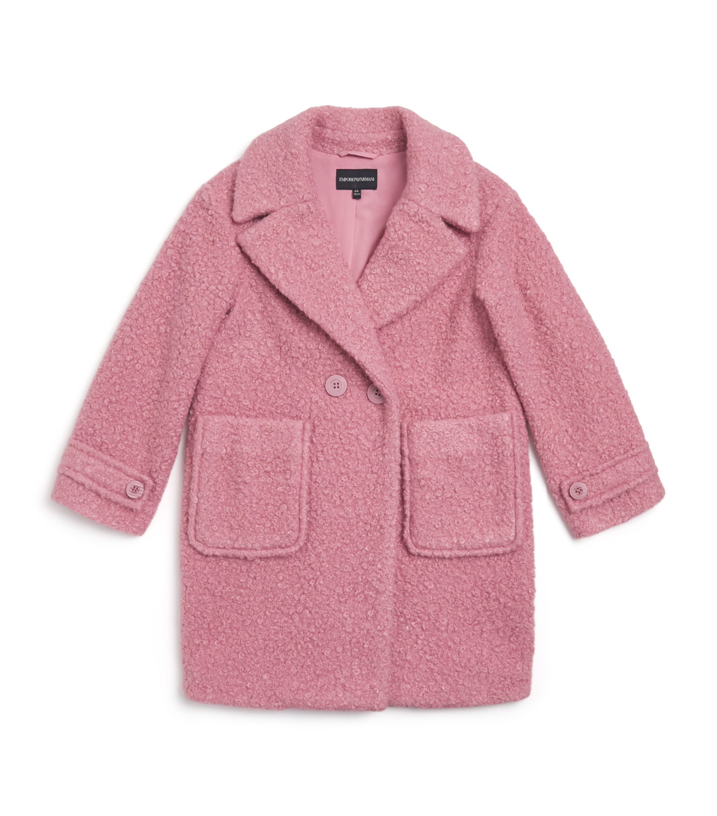 Emporio Armani Bouclé Double-breasted Coat In Pink