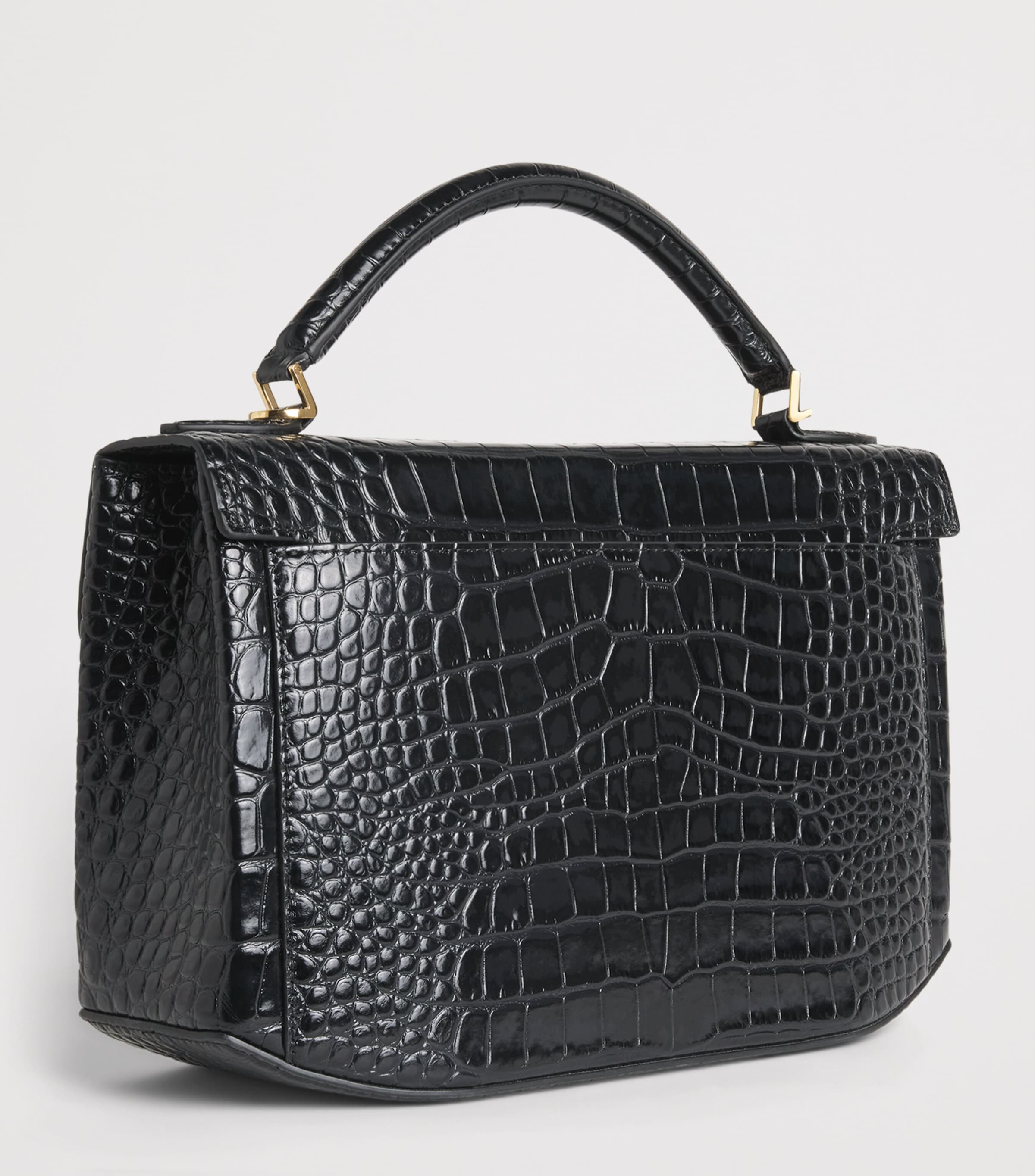 Toteme Womens Croc-Embossed Leather Box Top-Handle Bag Black Image 3