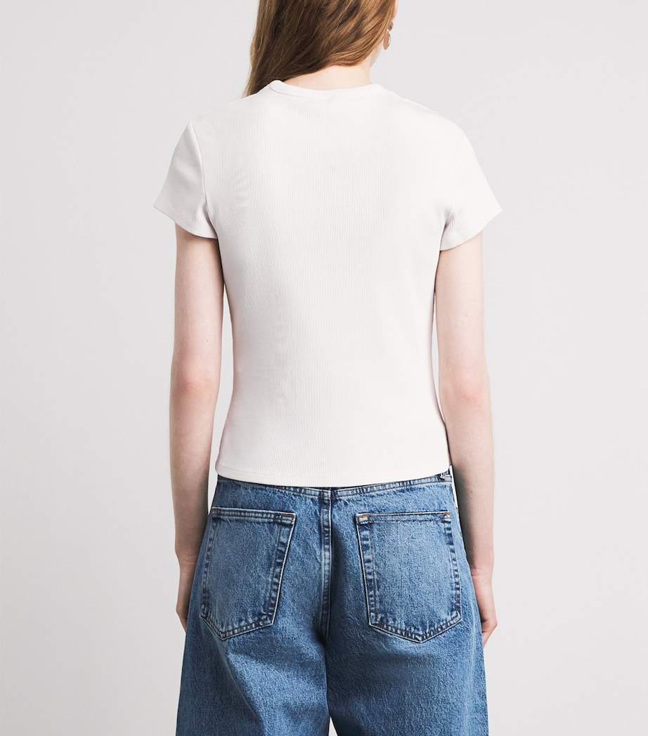 Maje Womens Stretch-Cotton Ribbed T-Shirt White Image 5