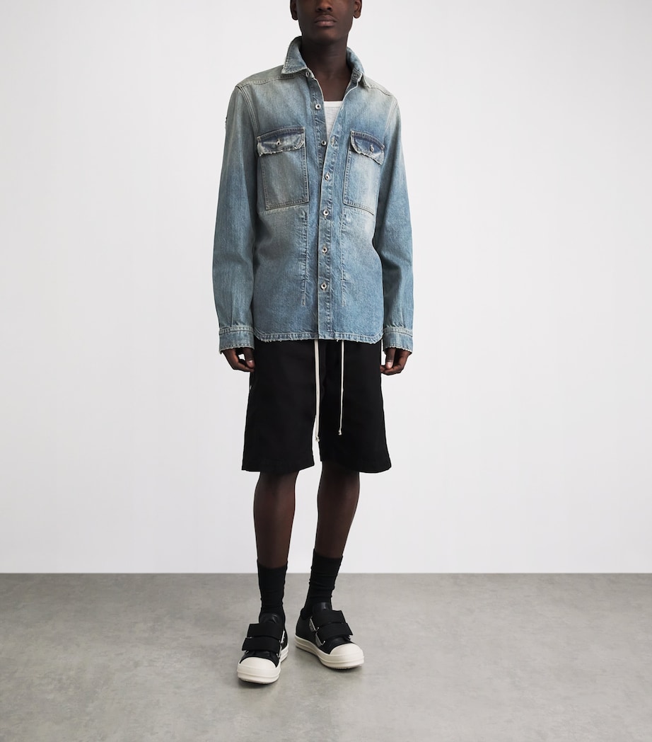 Rick Owens Mens Distressed Denim Overshirt Washed Indigo Image 2