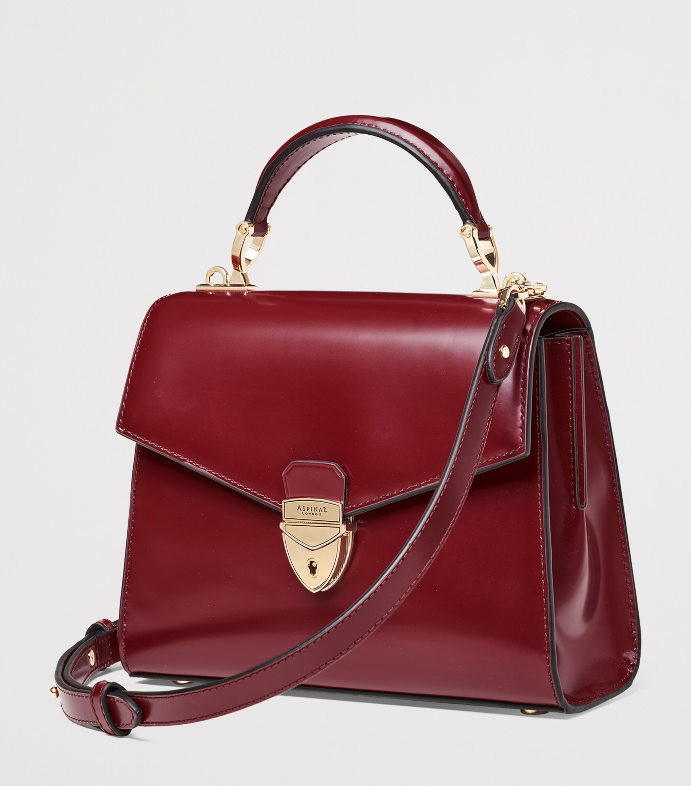 【海外版】2冊：MAYFAIRイギリス版 新品 Aspinal Of London Burgundy Midi Mayfair 2 Top-Handle Bag | Harrods UK