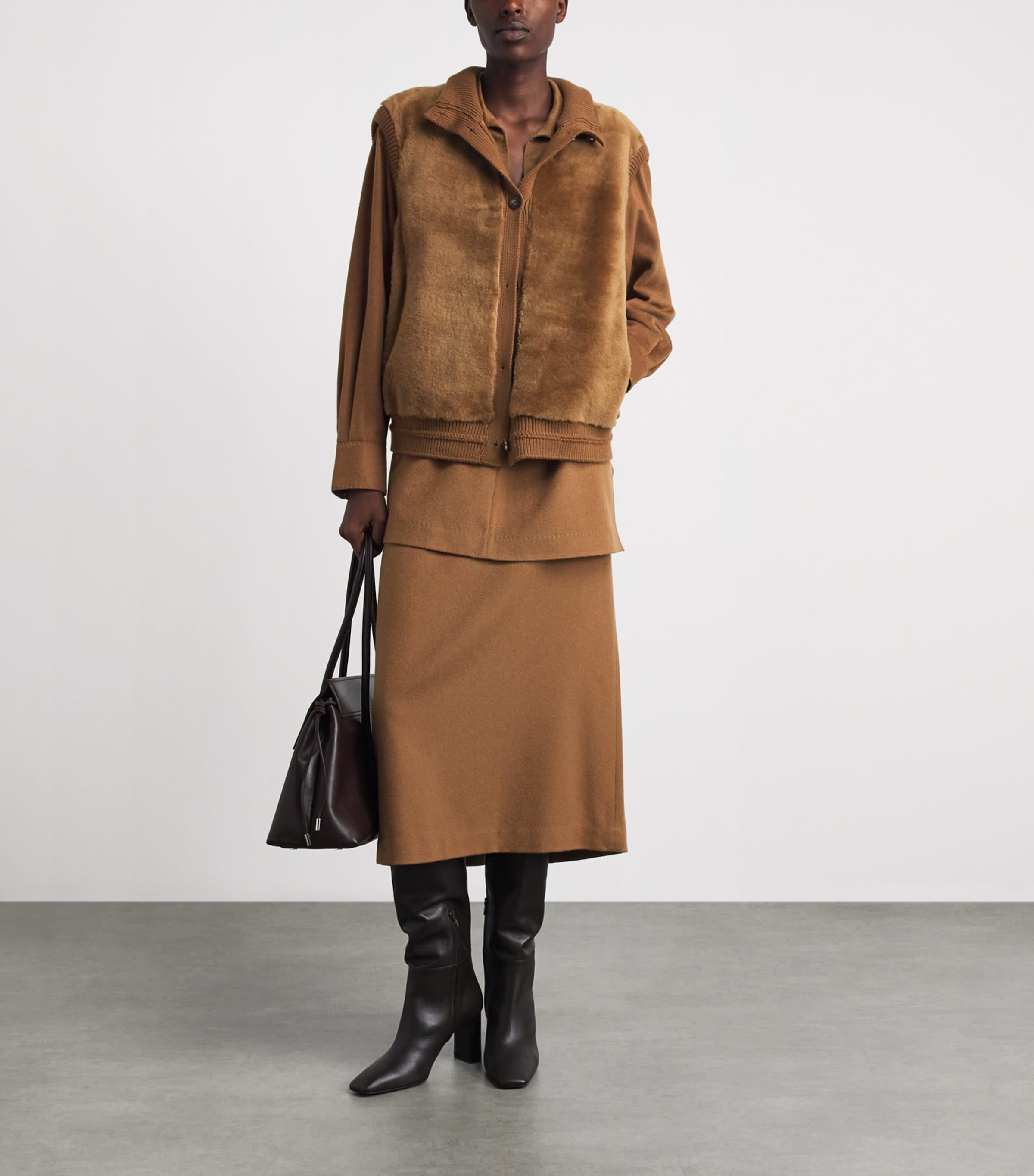 Lafayette 148 Womens Shearling-Camel Hair Quilted Gilet Vicuna Image 2