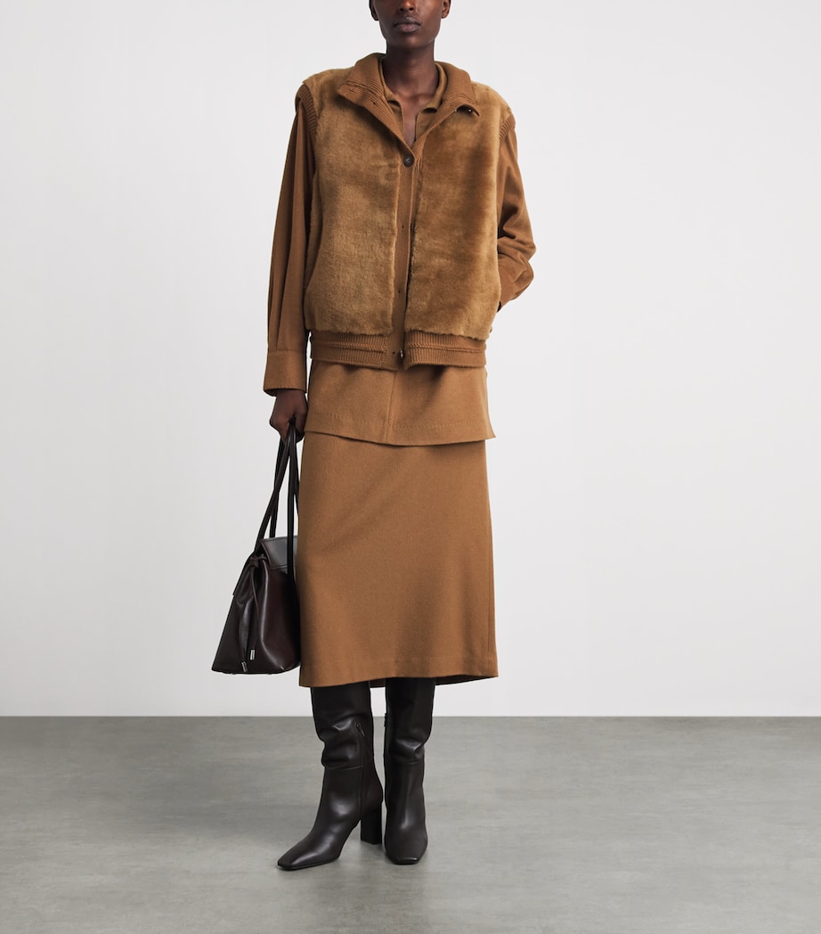 Lafayette 148 Womens Shearling-Camel Hair Quilted Gilet Vicuna Image 2