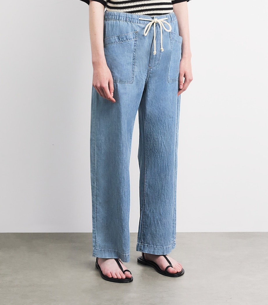 PAIGE Womens Drawstring Evann Wide-Leg Jeans Silver Lake Image 4
