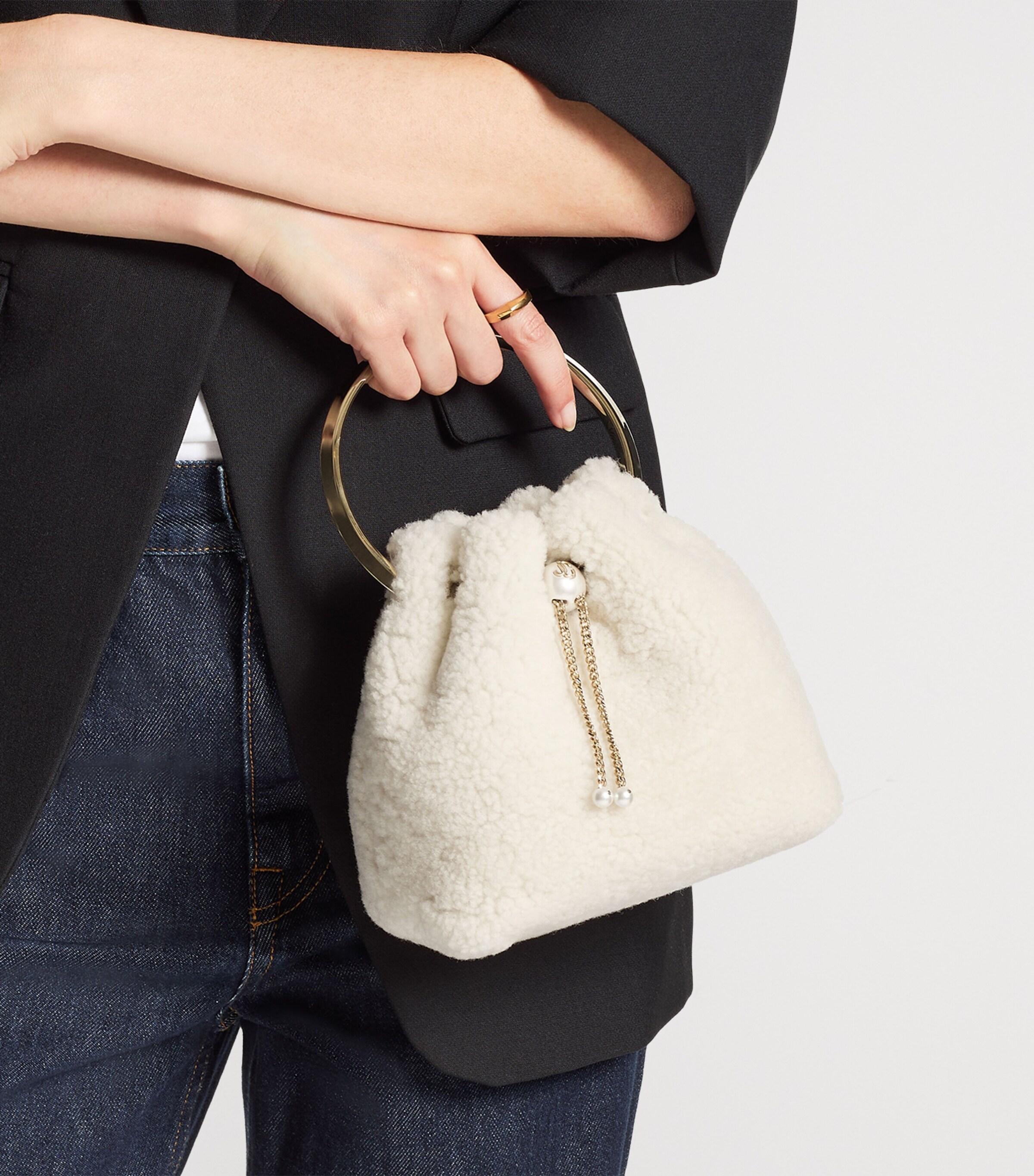 Bon Bon Shearling Top-Handle Bag NATURAL/LIGHT GOLD Image 7