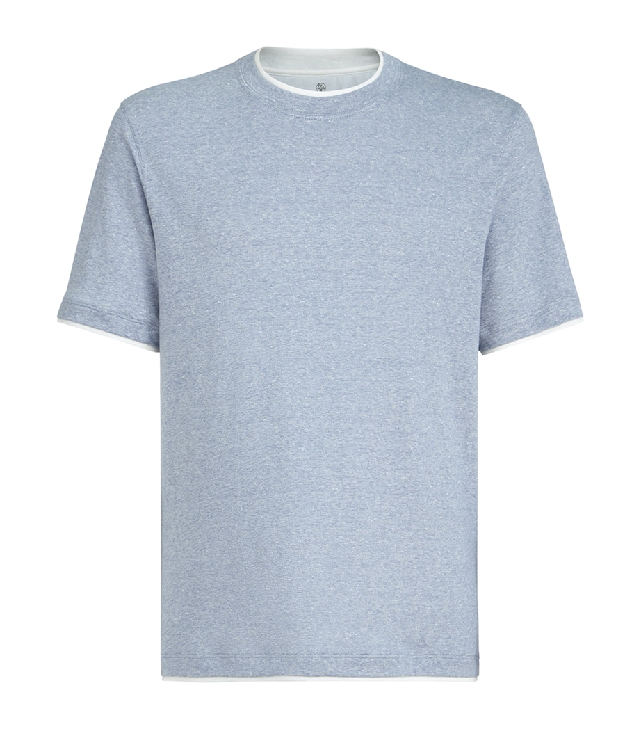 Brunello Cucinelli Mens Linen-Cotton Faux-Layered T-Shirt Image 1