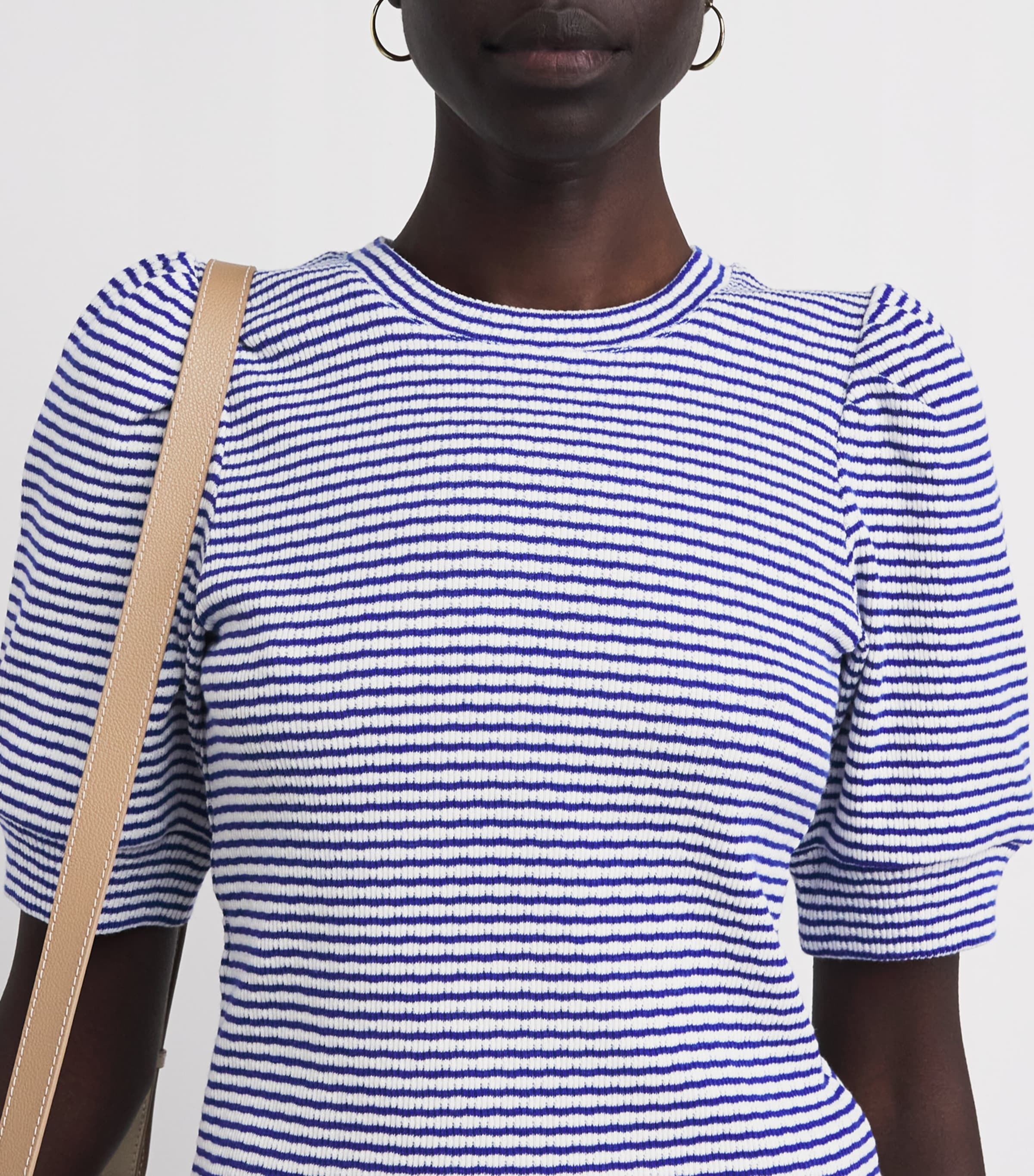 ME+EM Womens Cotton Puff-Sleeve T-Shirt Deep Blue/soft White Image 3