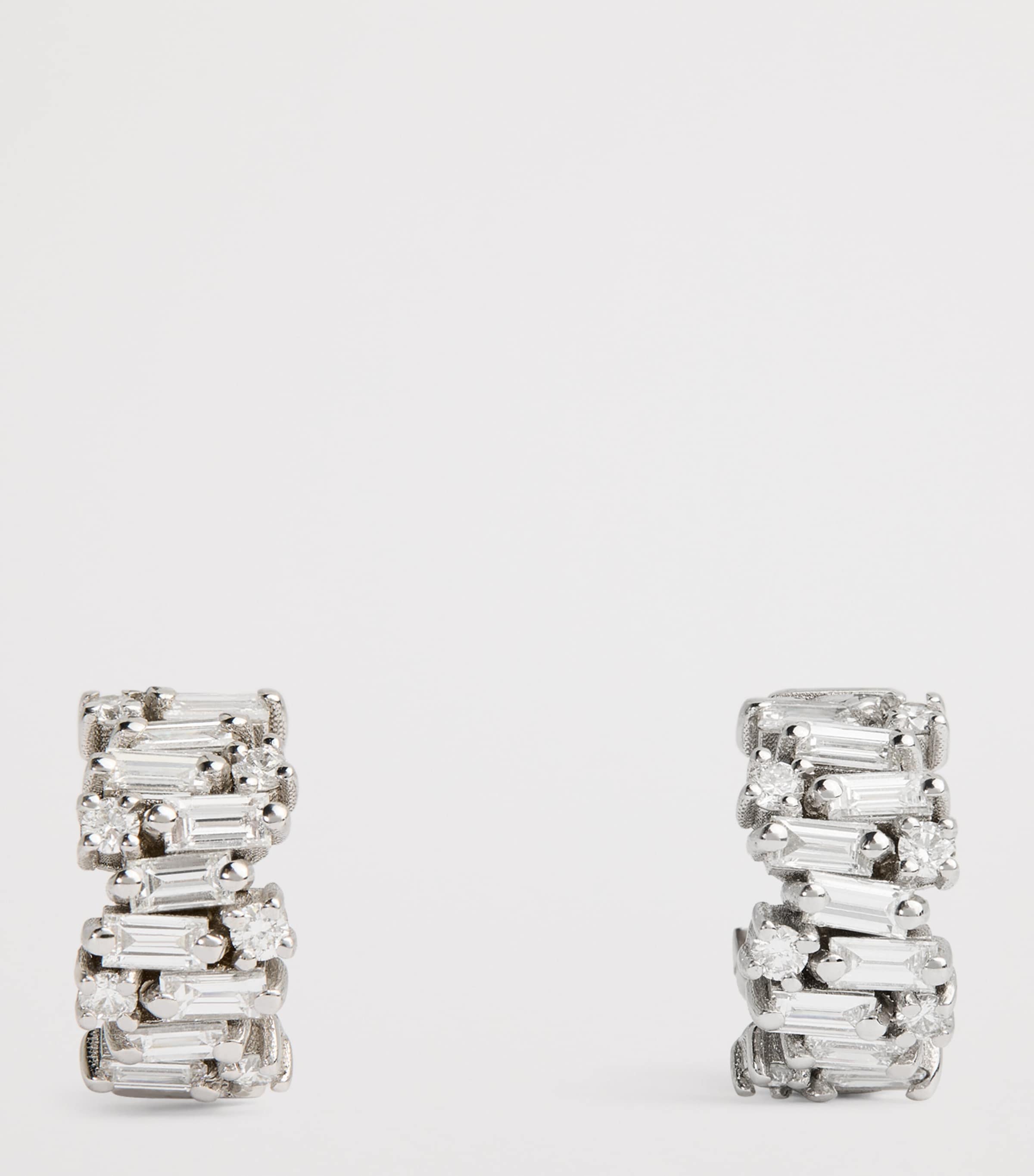 White Gold and Diamond Shimmer Hoop Earrings 18K WG/WD Image 3