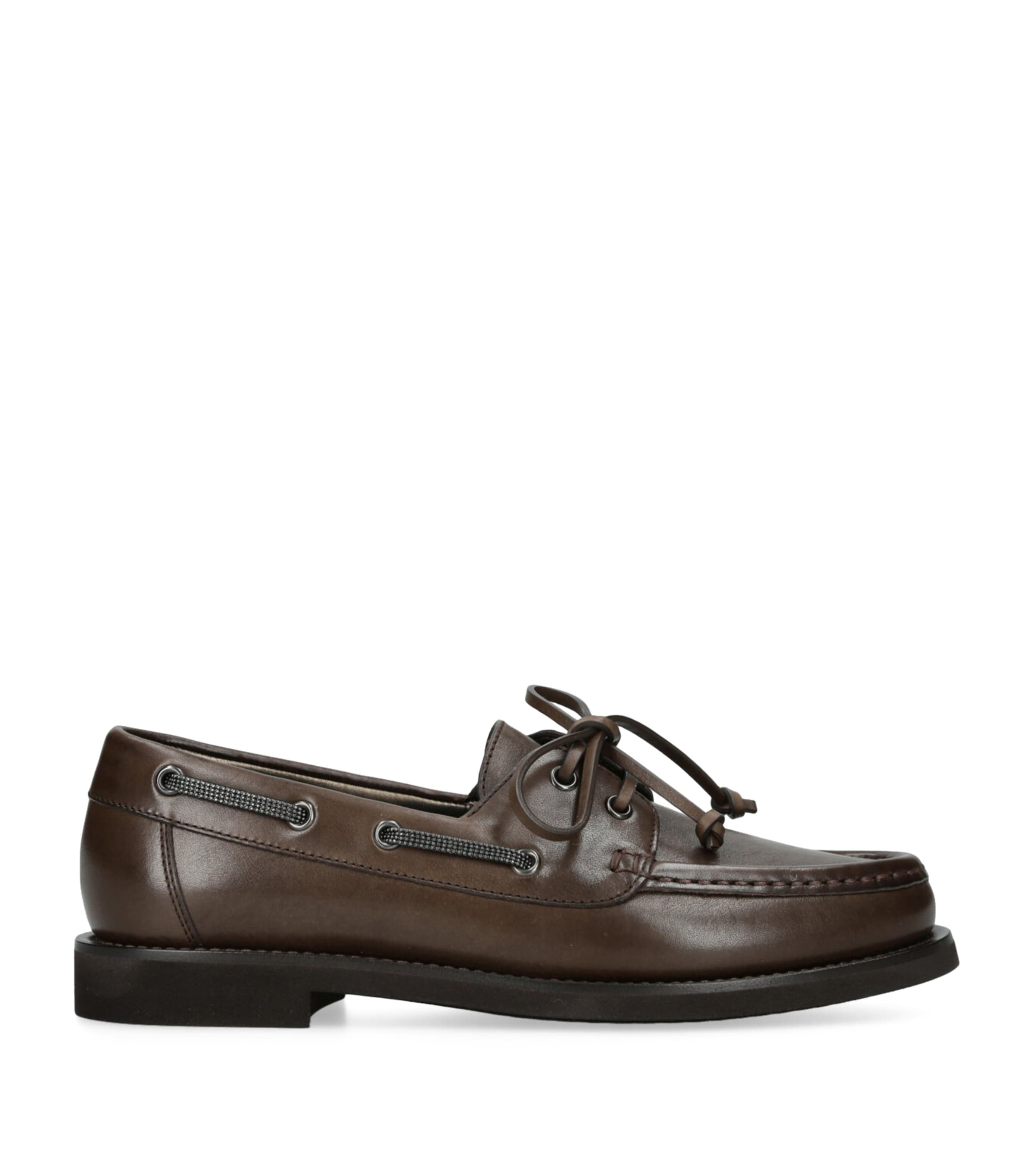 Brunello Cucinelli Women Leather Loafers With Monili Detail In Brown