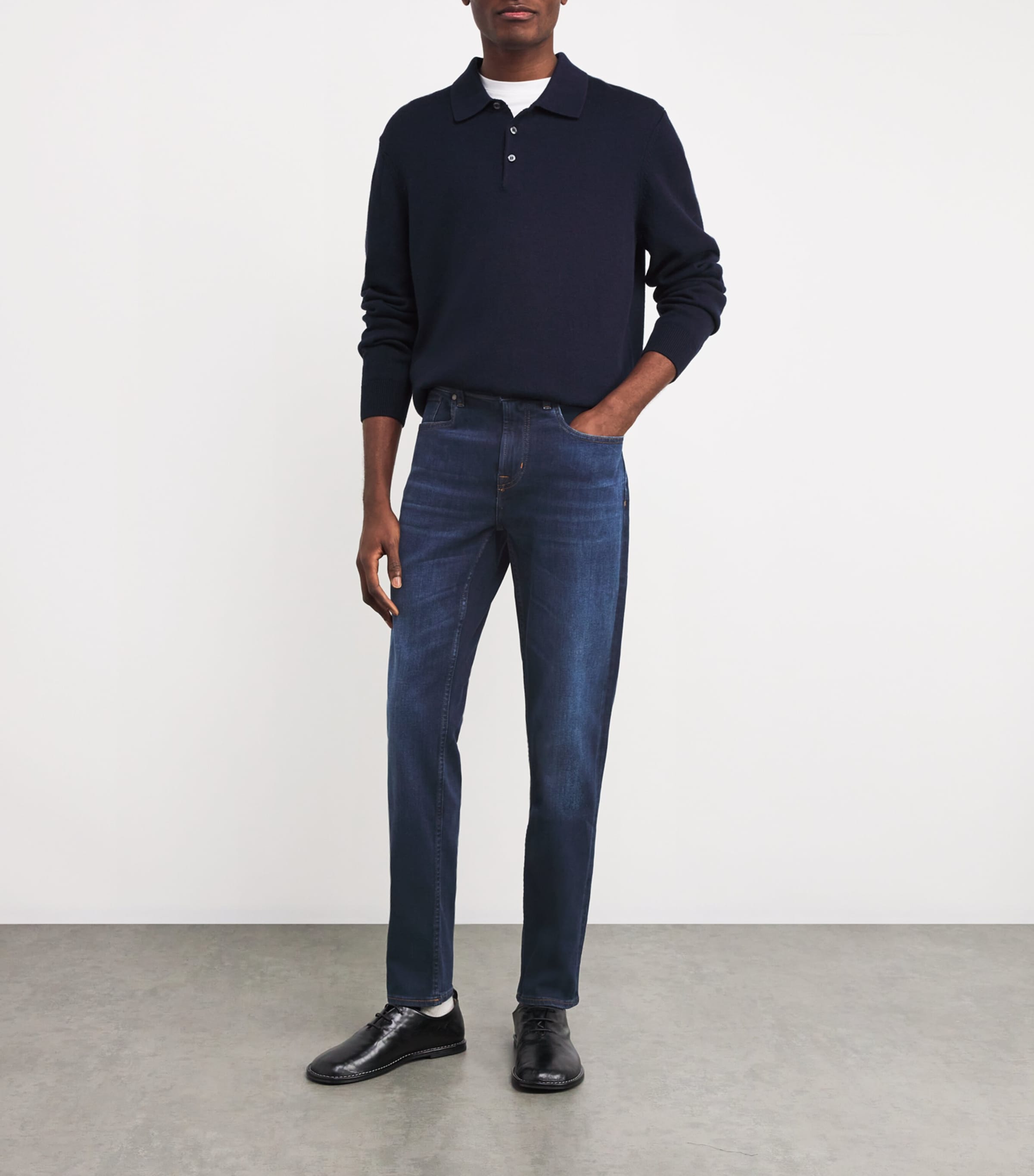 7 For All Mankind Mens Luxe Performance Slimmy Tapered Jeans Dark Blue Image 2