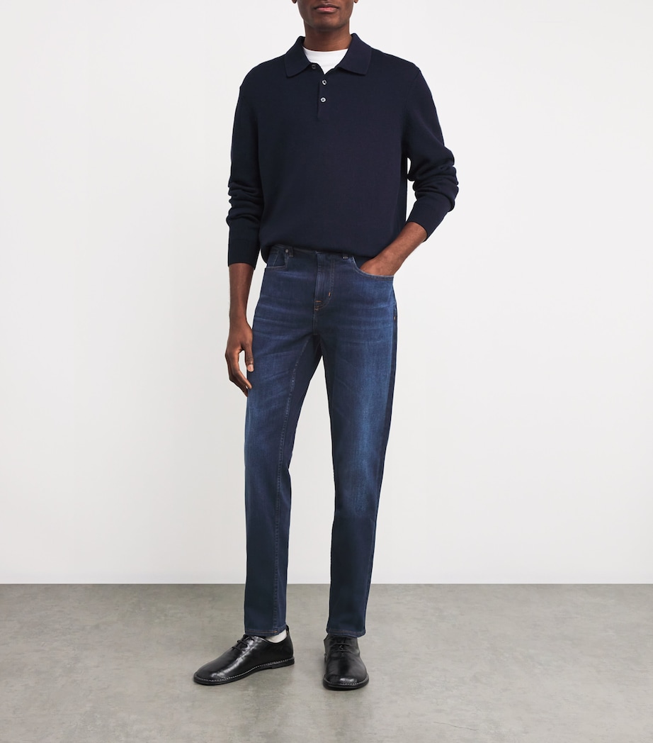 7 For All Mankind Mens Luxe Performance Slimmy Tapered Jeans Dark Blue Image 2