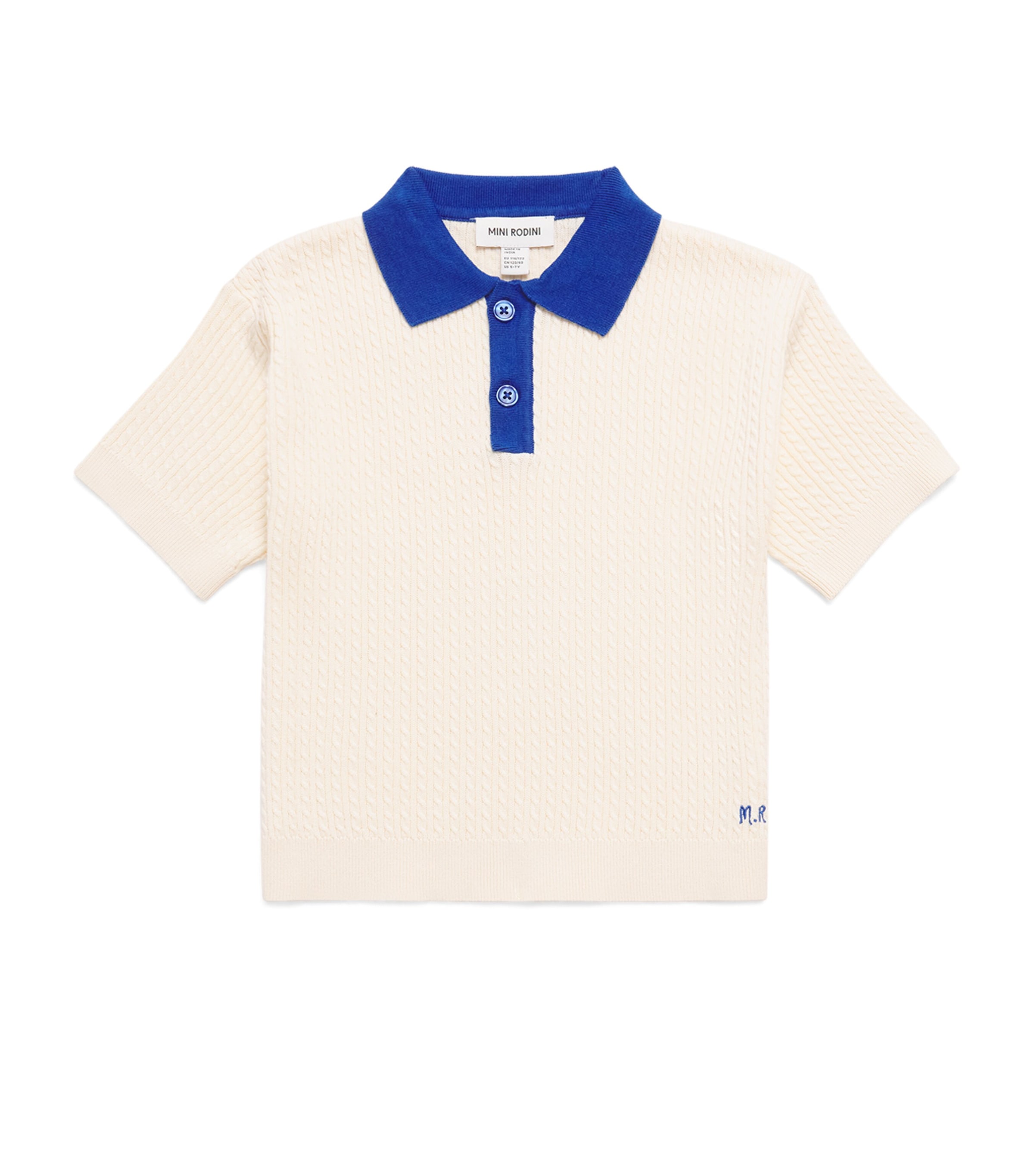 Mini Rodini Organic Cotton Cable-Knit Polo Shirt (3-11 Years) White Image 1