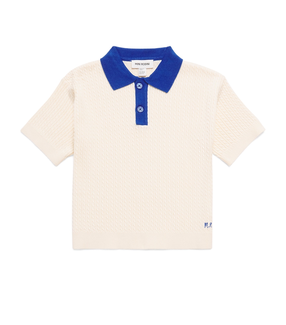 Mini Rodini Organic Cotton Cable-Knit Polo Shirt (3-11 Years) White Image 1