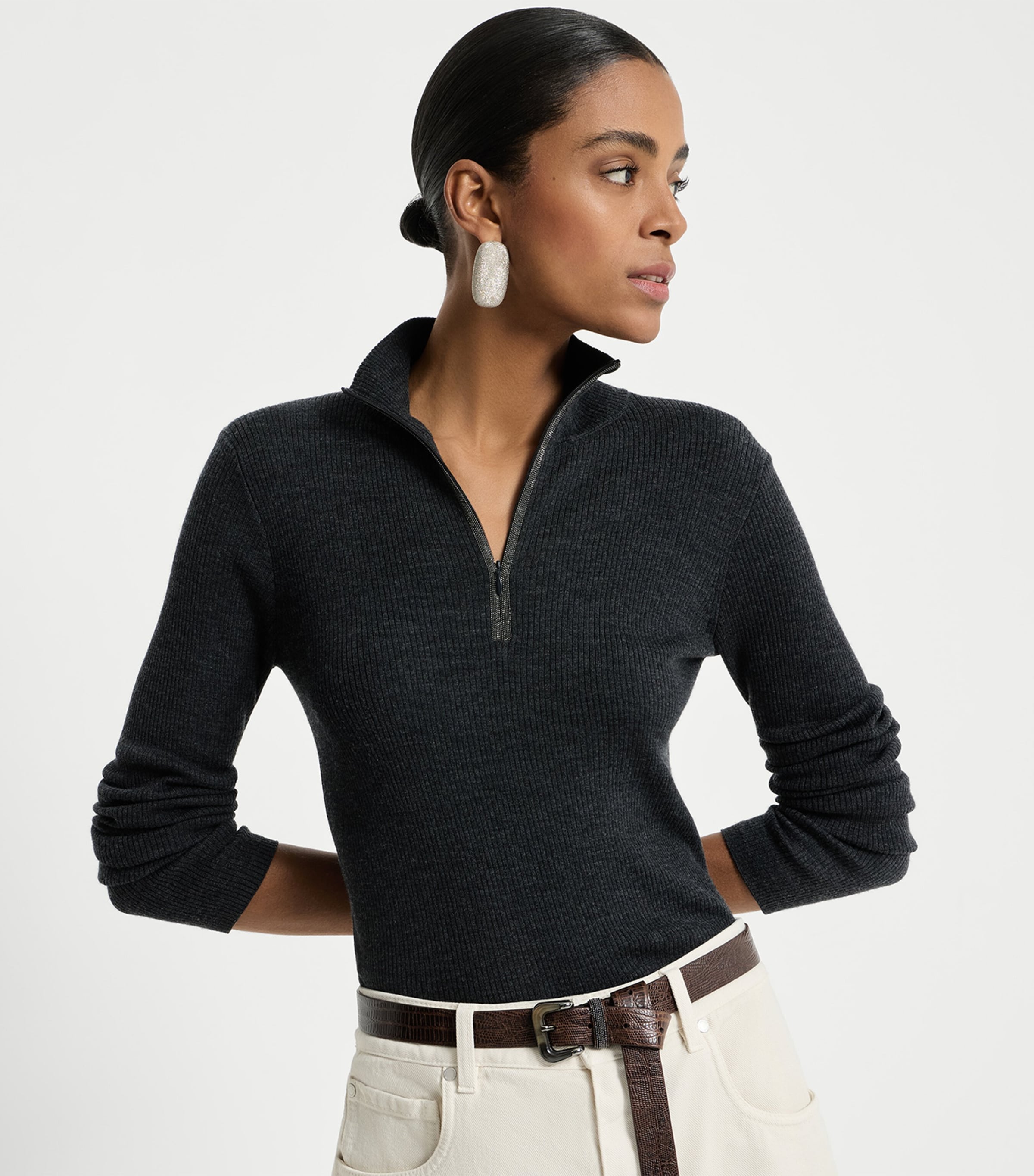 Brunello Cucinelli Womens Virgin Wool-Cashmere Half-Zip Sweater Image 2