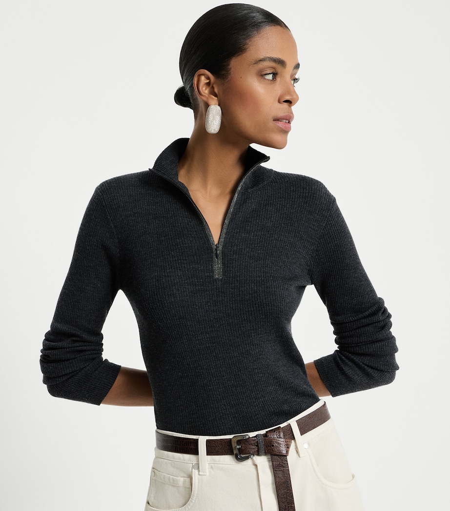 Brunello Cucinelli Womens Virgin Wool-Cashmere Half-Zip Sweater Image 2
