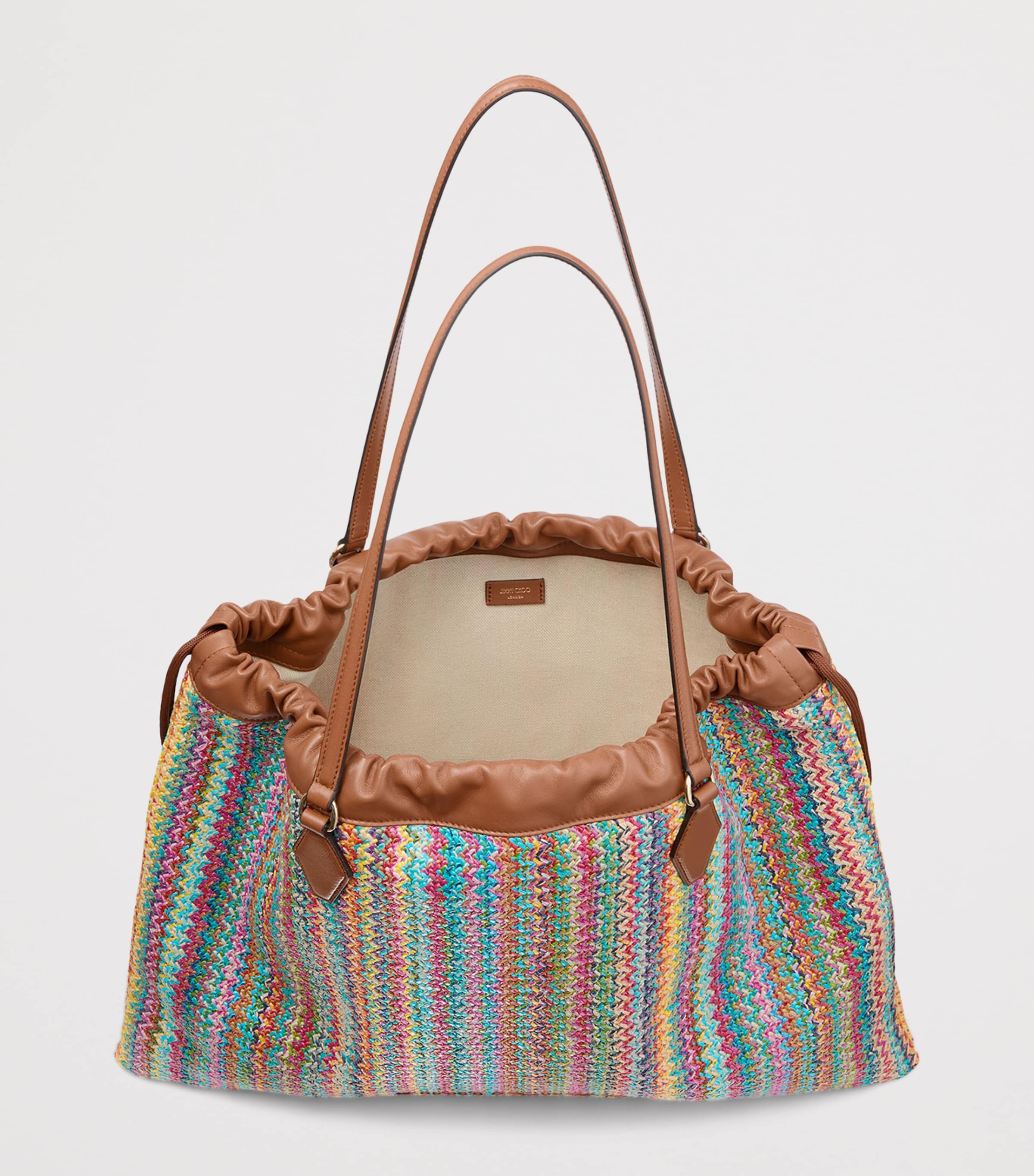 Jimmy Choo Large Raffia Drawstring Tote Bag Multi/tan/light Gold Image 4