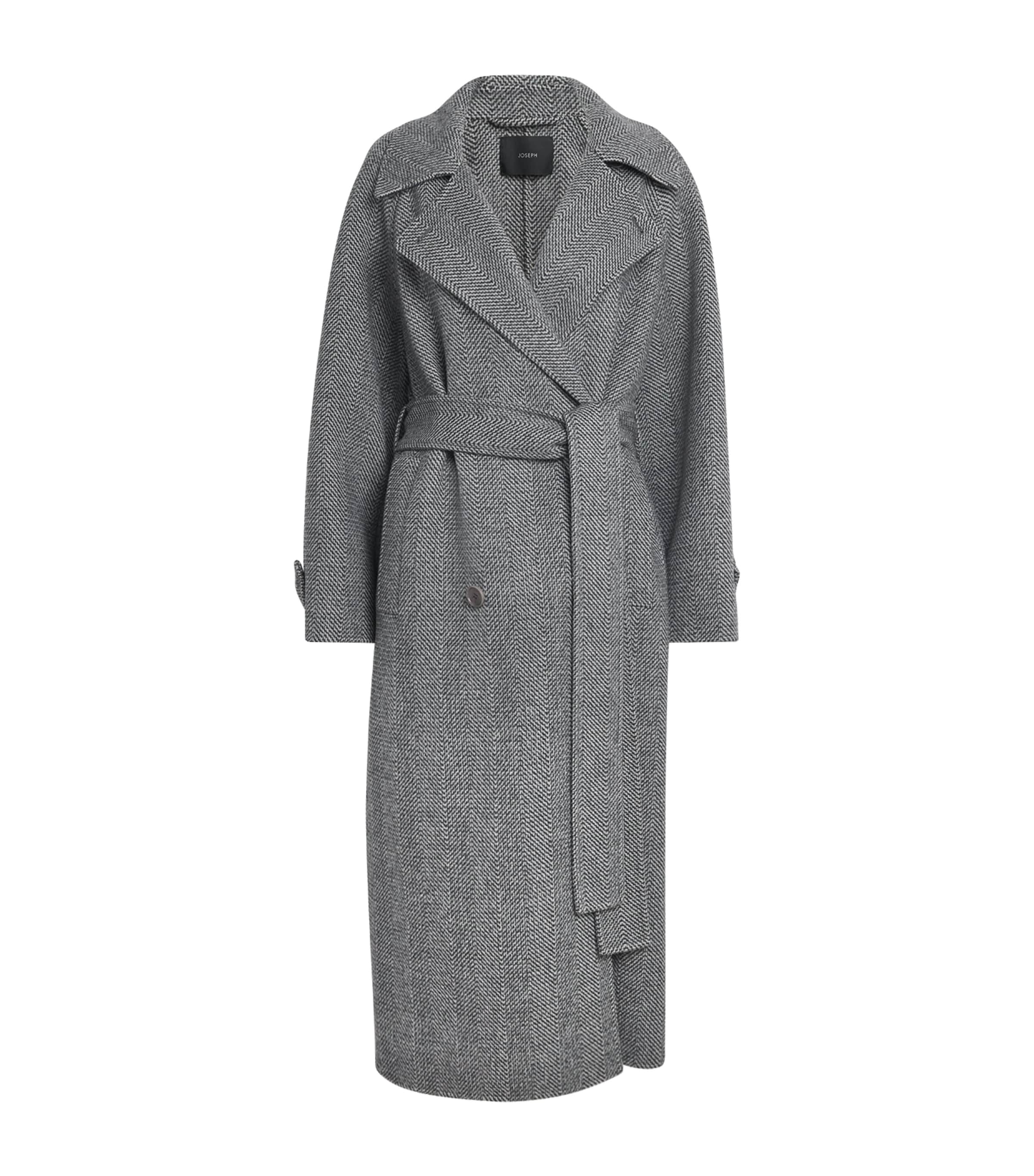 Joseph Virgin Wool Herringbone Navarre Linear Coat In Gray