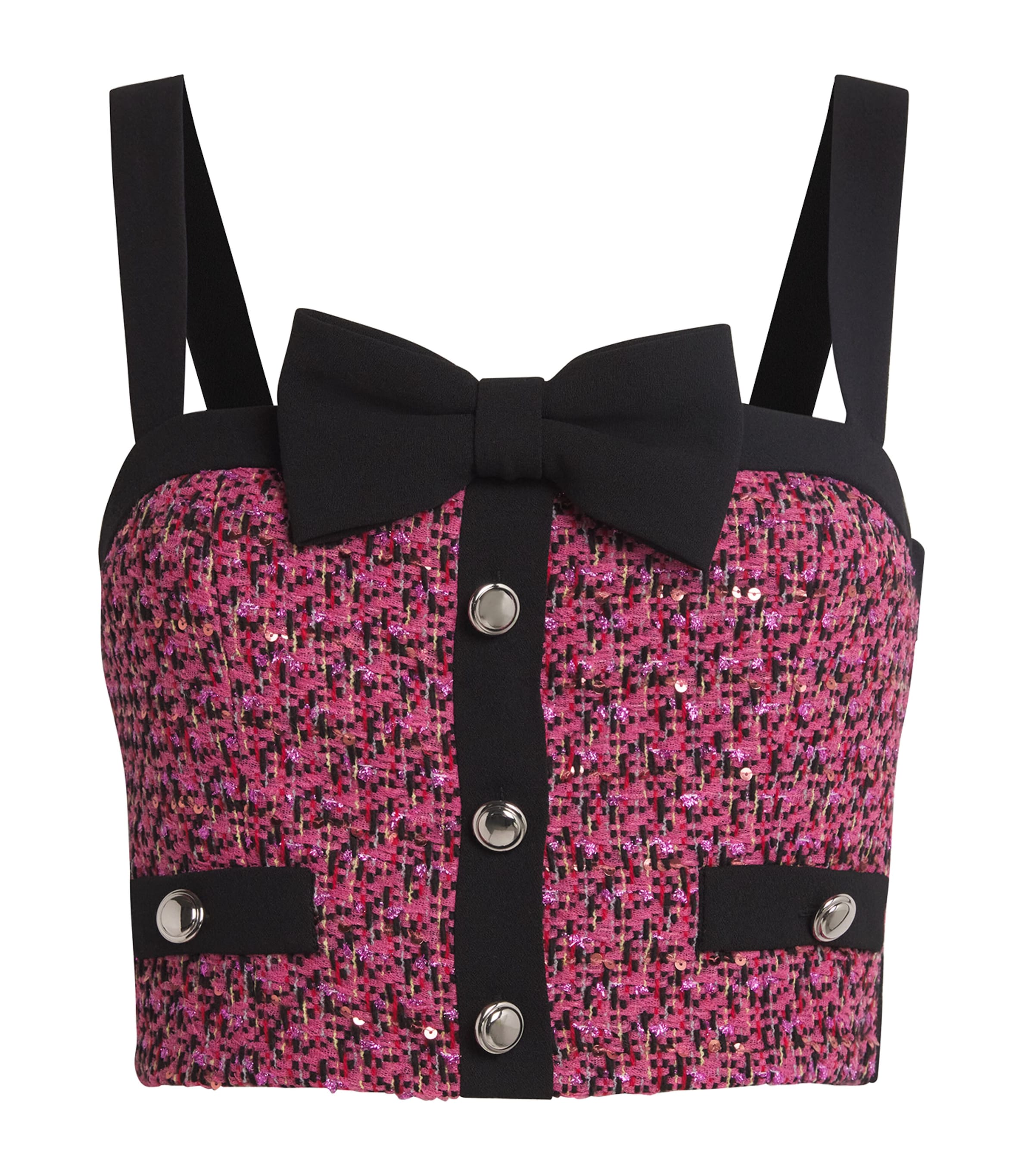 Alessandra Rich Tweed Top With Bow And Sequin Accents In Pink