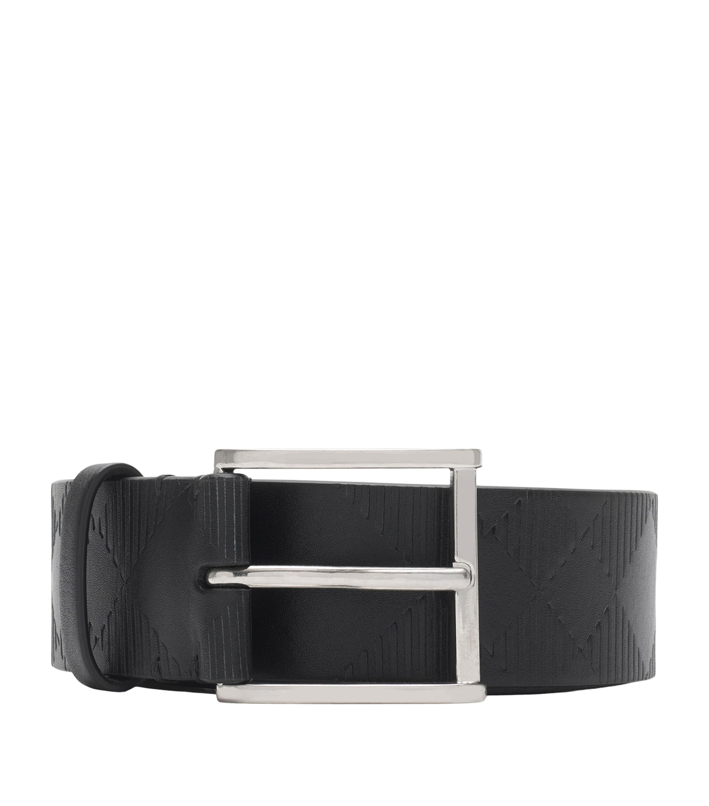 Leather Check-Embossed Belt BLACK Image 1