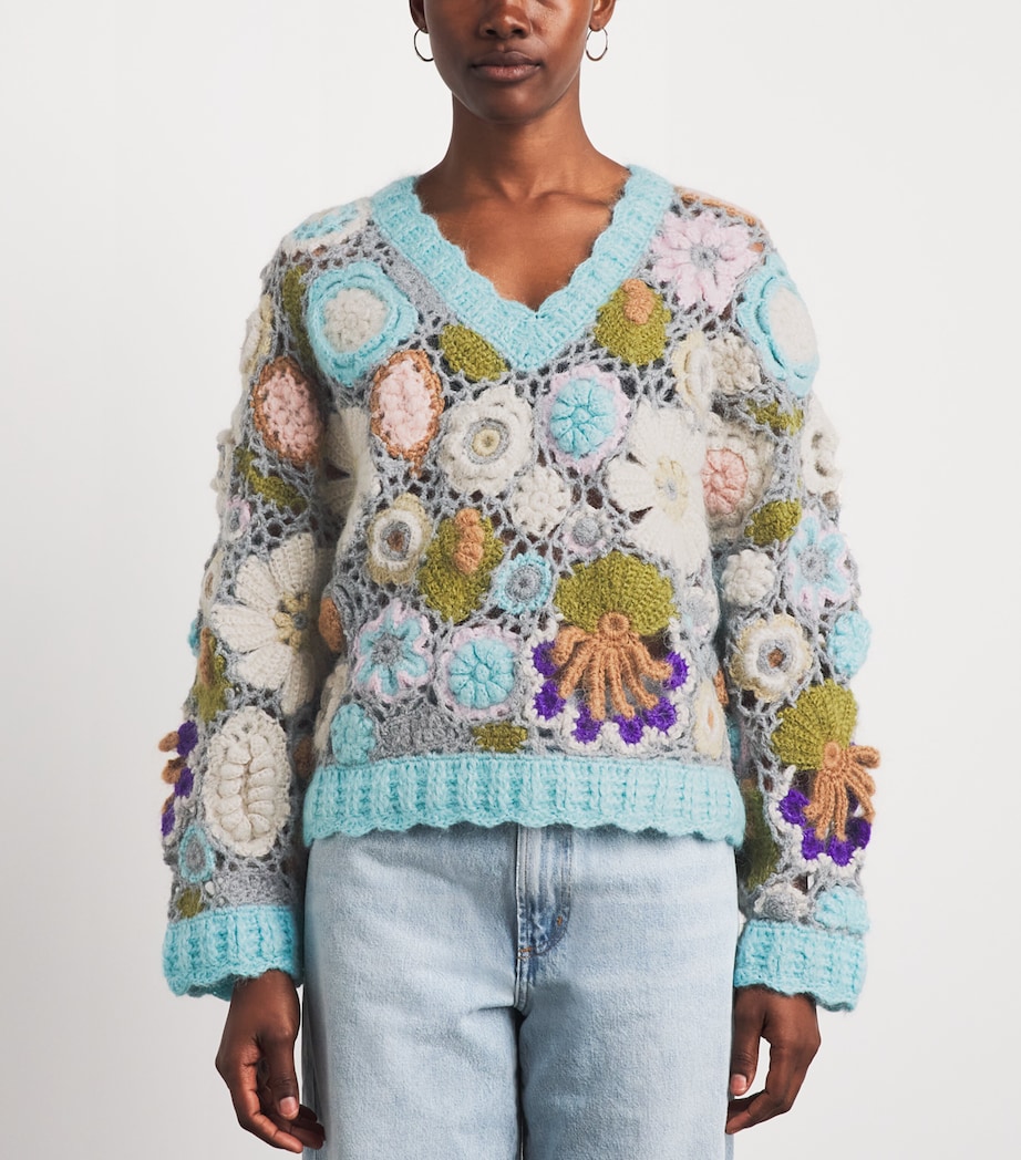 GANNI Womens Mohair-Blend Dreamy Floral Sweater Multicolour Image 4