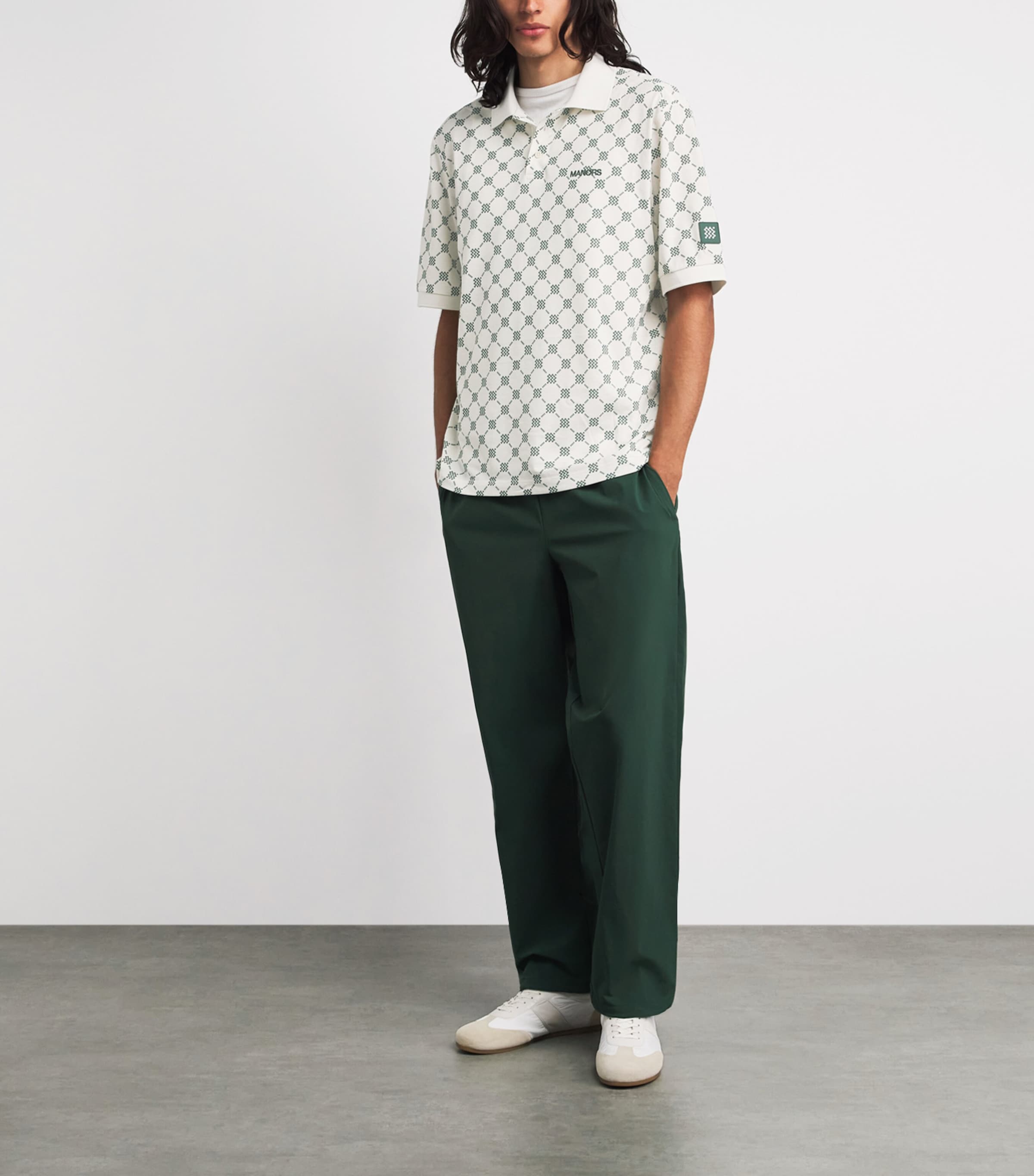 Manors Mens Piqué Monogram GOAT Polo Shirt Pebble Image 2