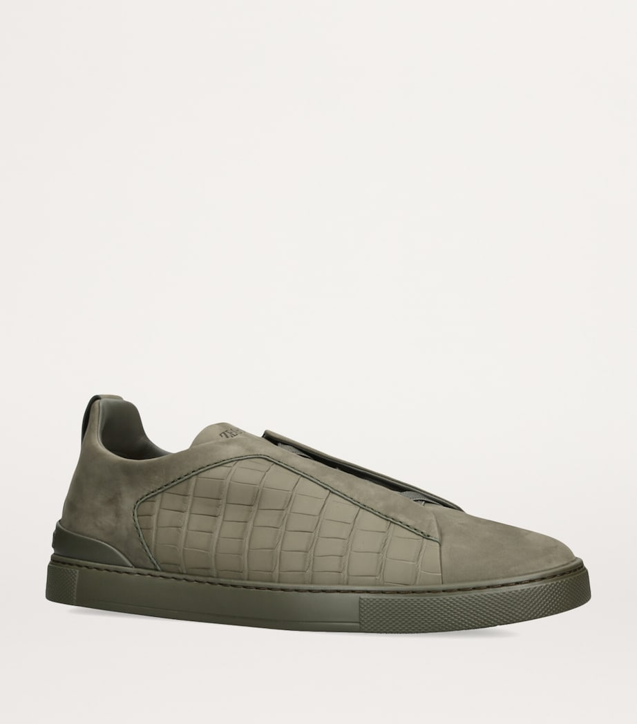 Crocodile Leather Triple Stitch SECONDSKIN Sneakers KHAKI Image 3
