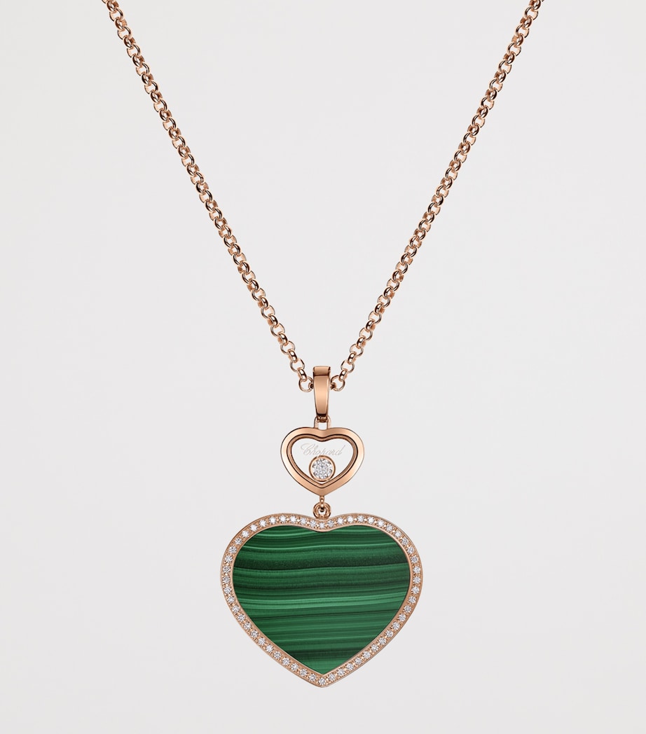 Rose Gold, Diamond and Malachite Happy Hearts Pendant Necklace 18K ROSE GOLD Image 2