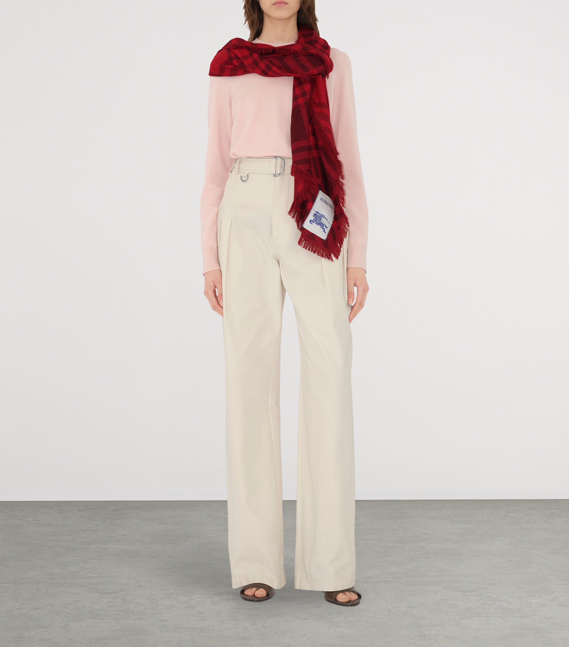 Wool-Silk Wide Check Scarf OXBLOOD/PILLAR RED Image 2