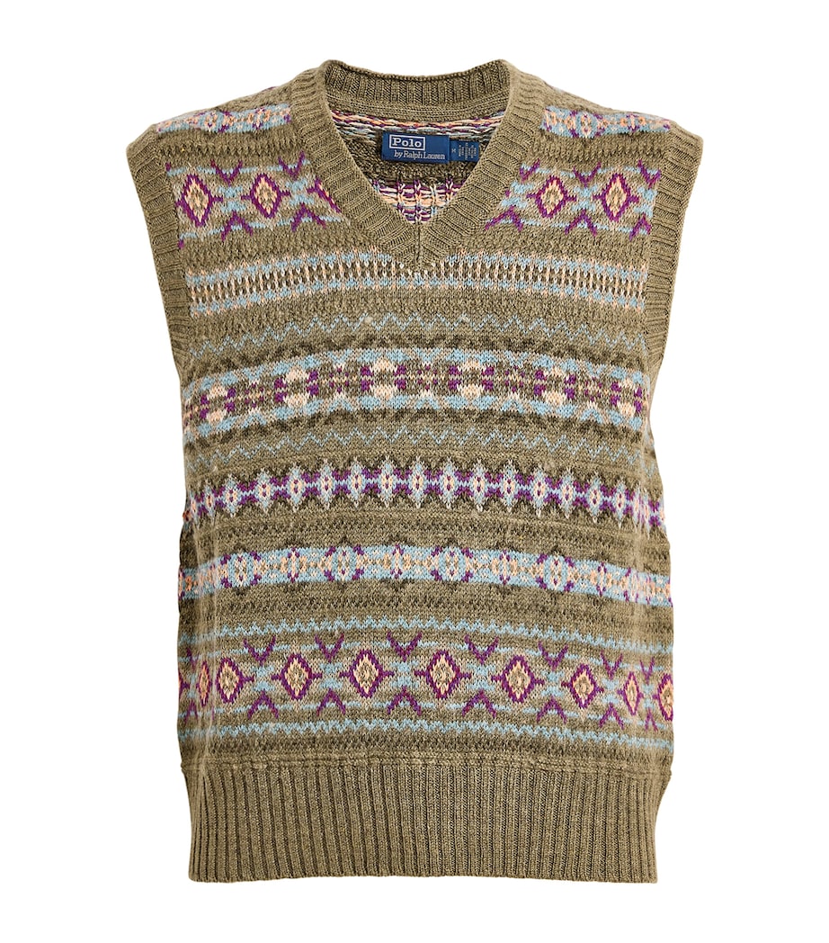 Linen-Blend Fair Isle Sweater Vest OLIVE Image 1