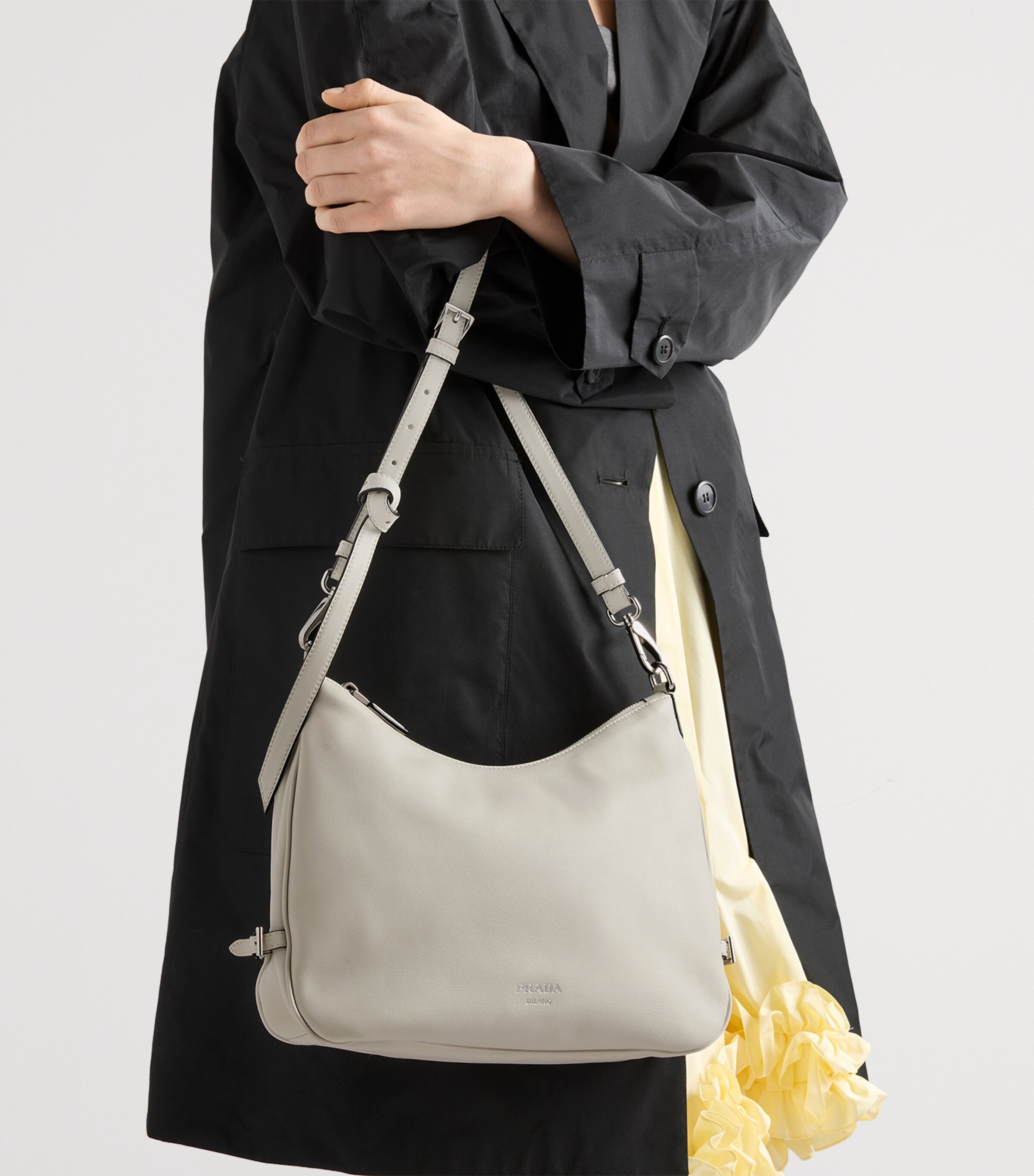 Prada Large Leather Fold Shoulder Bag White Image 4