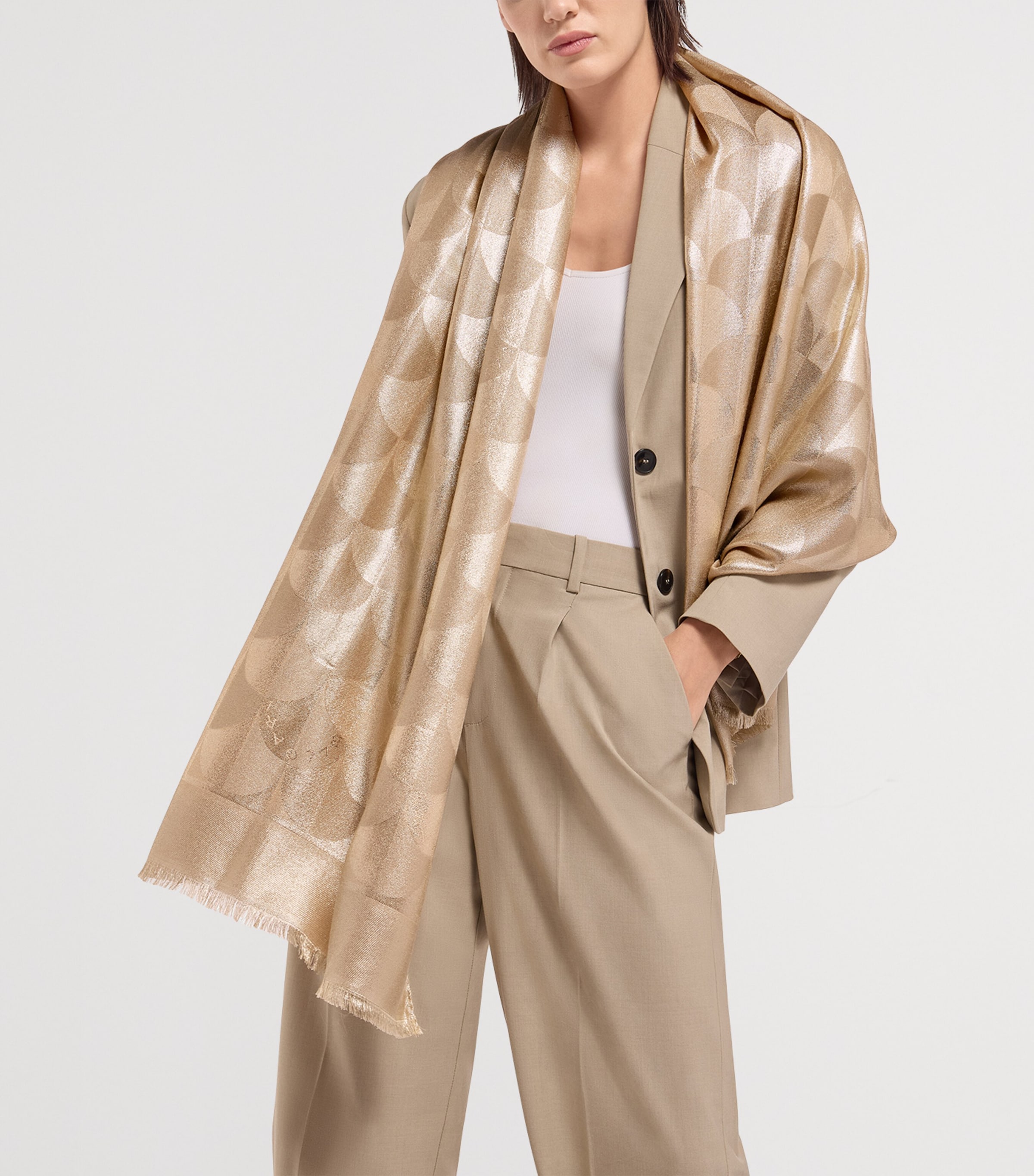 Bvlgari Silk-Wool Metallic Maxi Calla Scarf Yellow Light Image 2