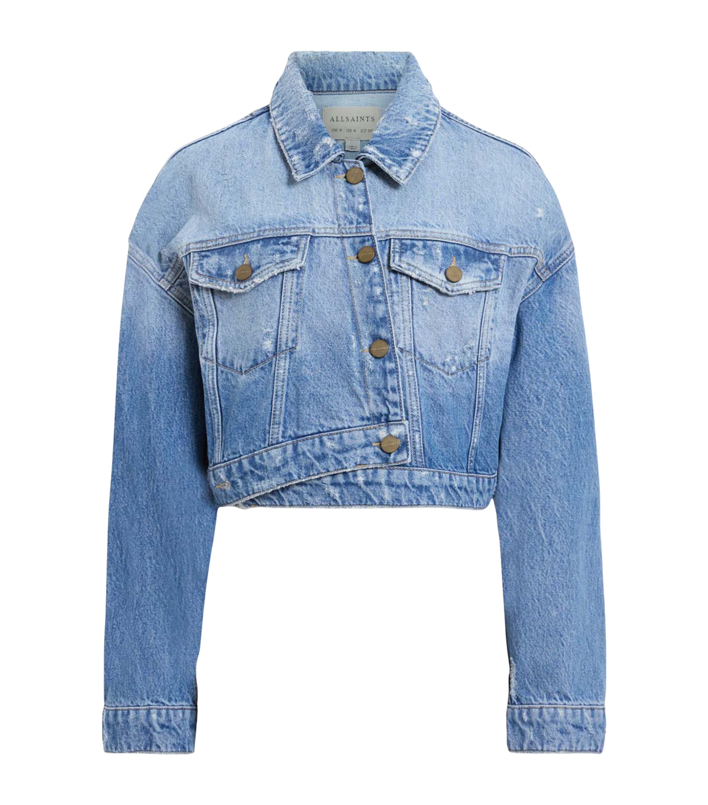 Shop Allsaints Asymmetric Aki Denim Jacket In Blue
