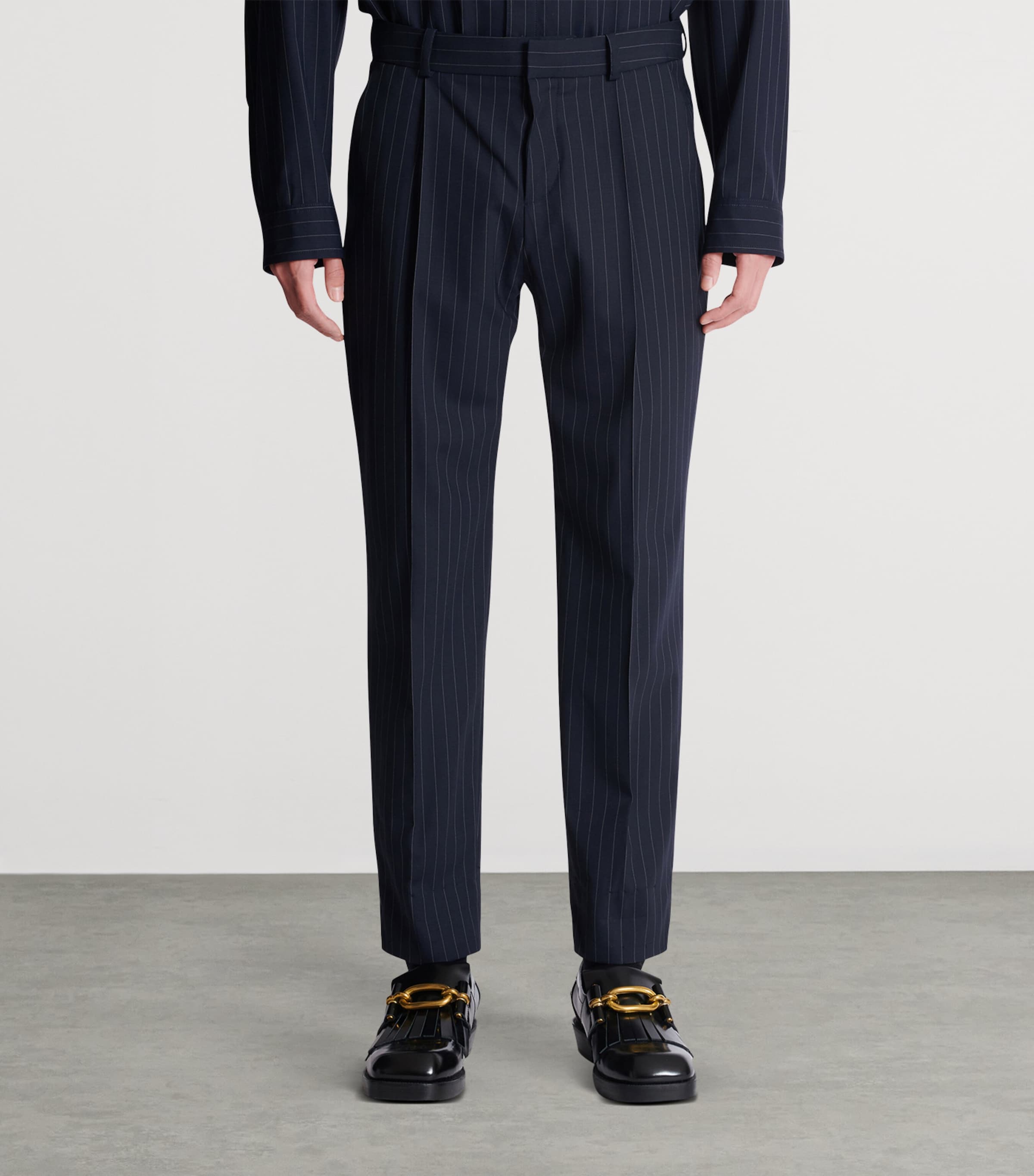 Virgin Wool Pinstripe Trousers SAJ BLEU/BLANC Image 4