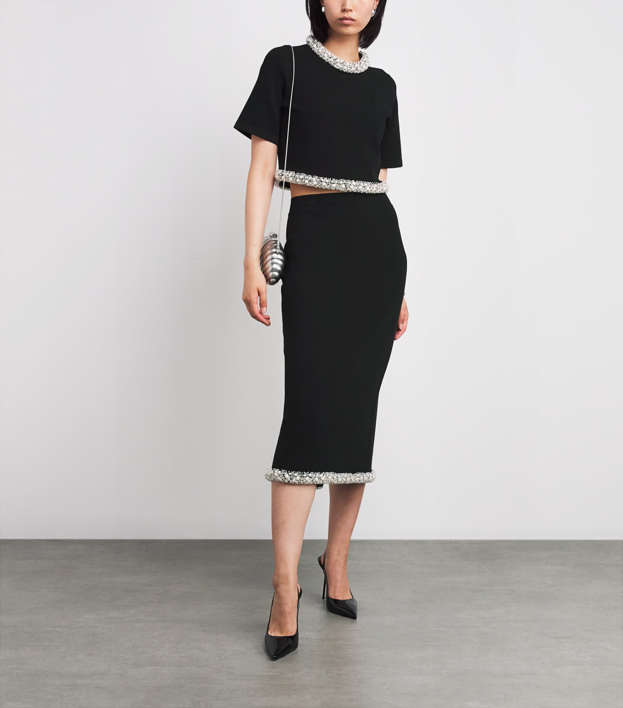 Embellished-Trim Ozelle Top BLACK Image 2