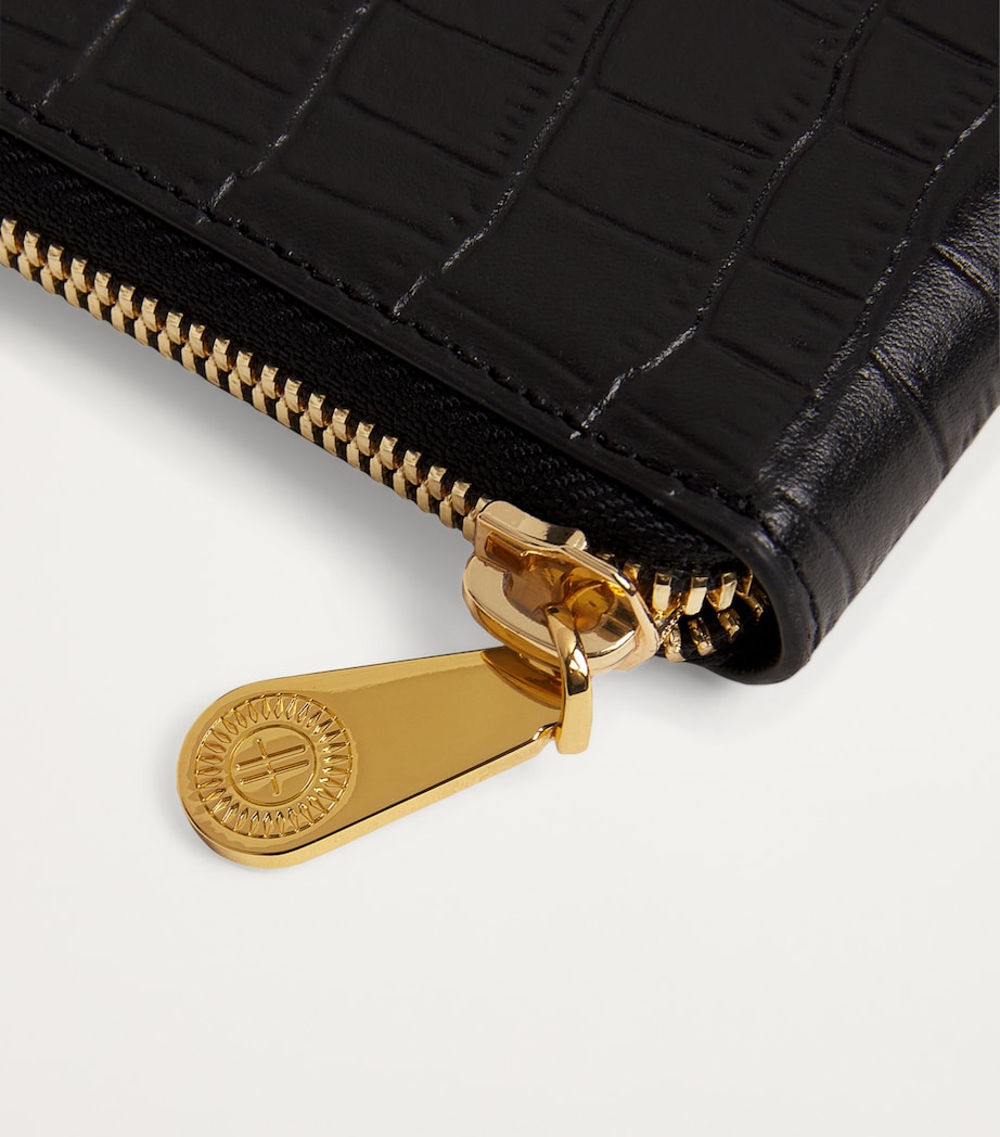 Croc-Embossed Leather Long Wallet BLACK Image 4