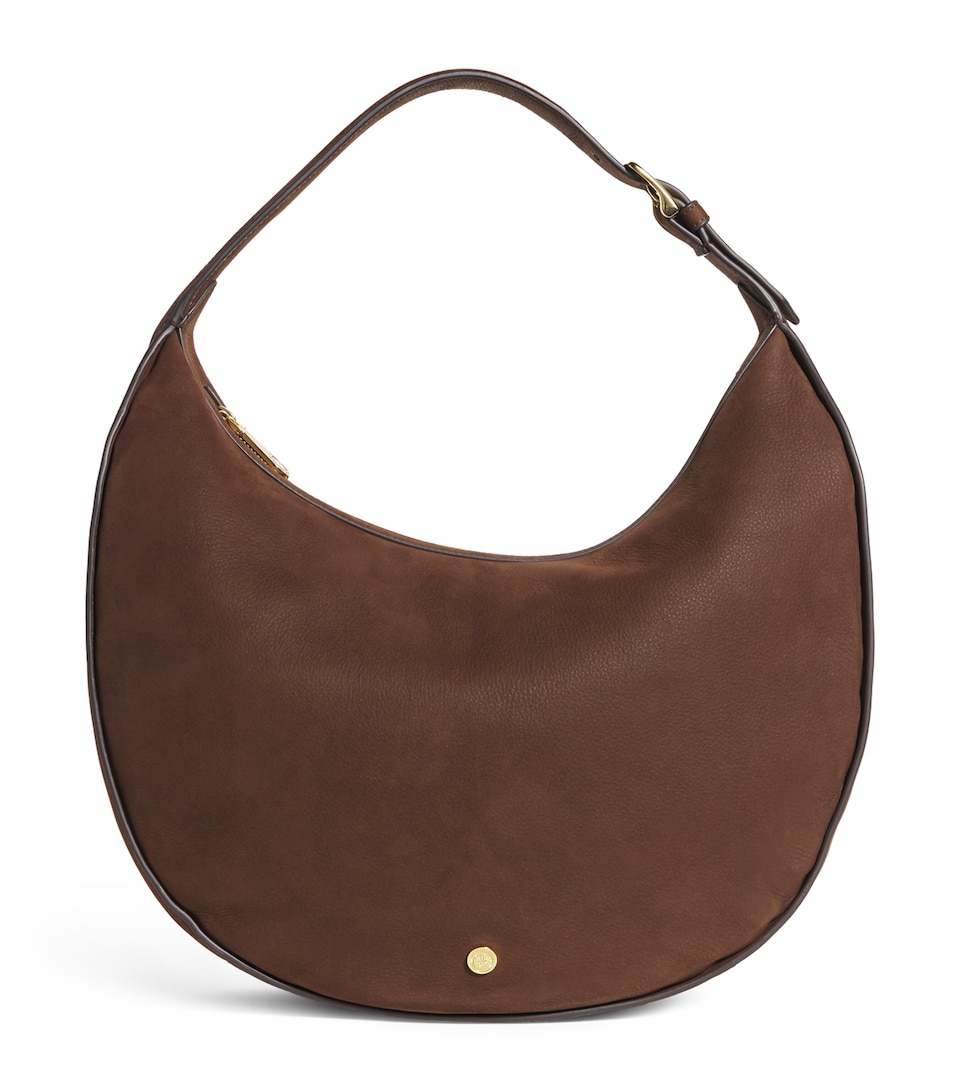 Harrods Large Suede Crescent Shoulder Bag Tan