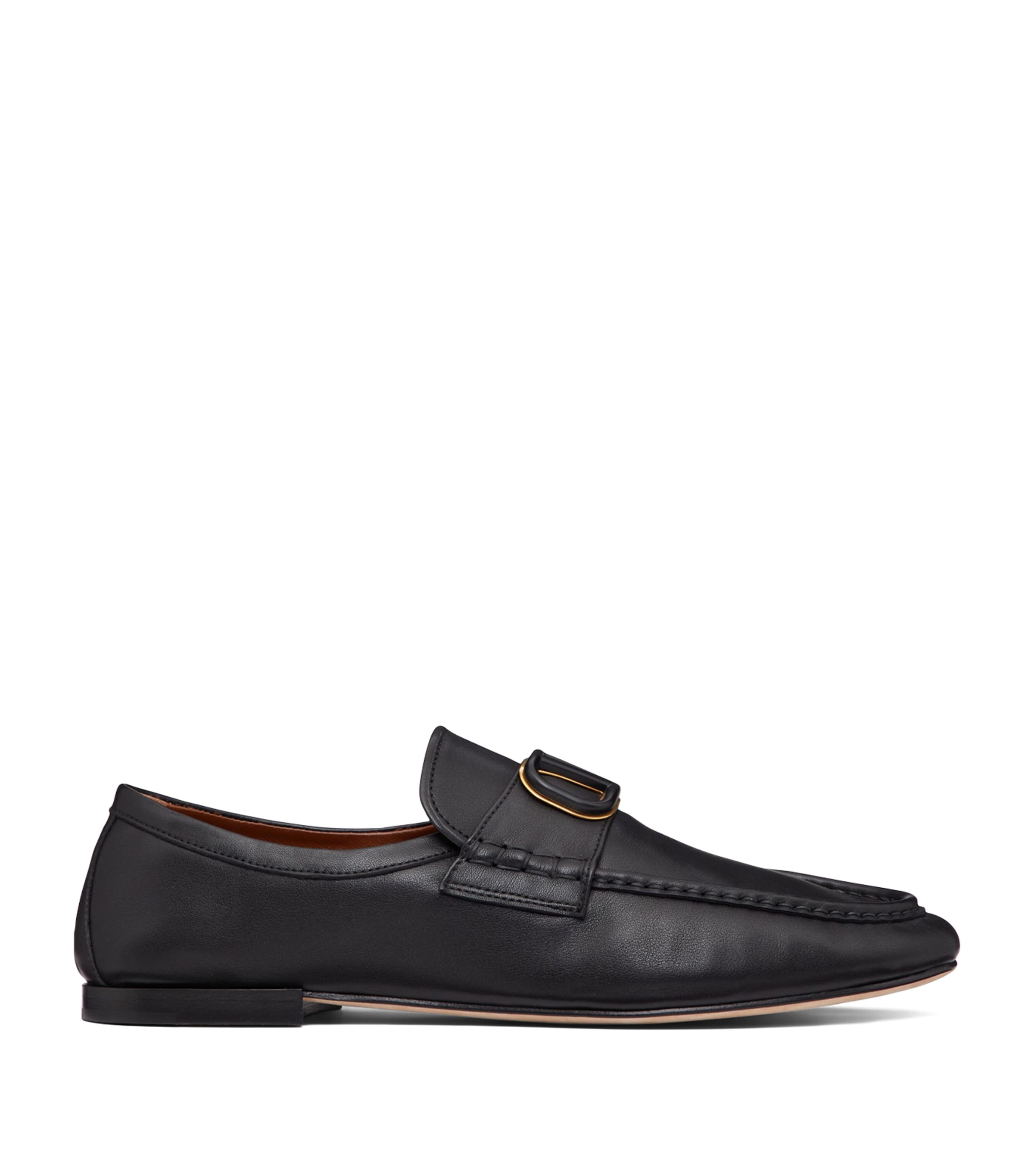 Shop Valentino Leather Logo-top Loafers In Black