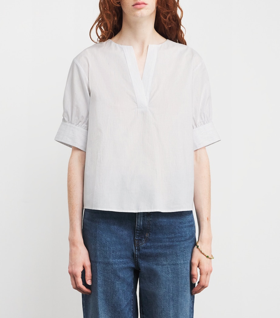 Stripe The V-Neck Popover Shirt STEEL BLUE MULTI Image 3